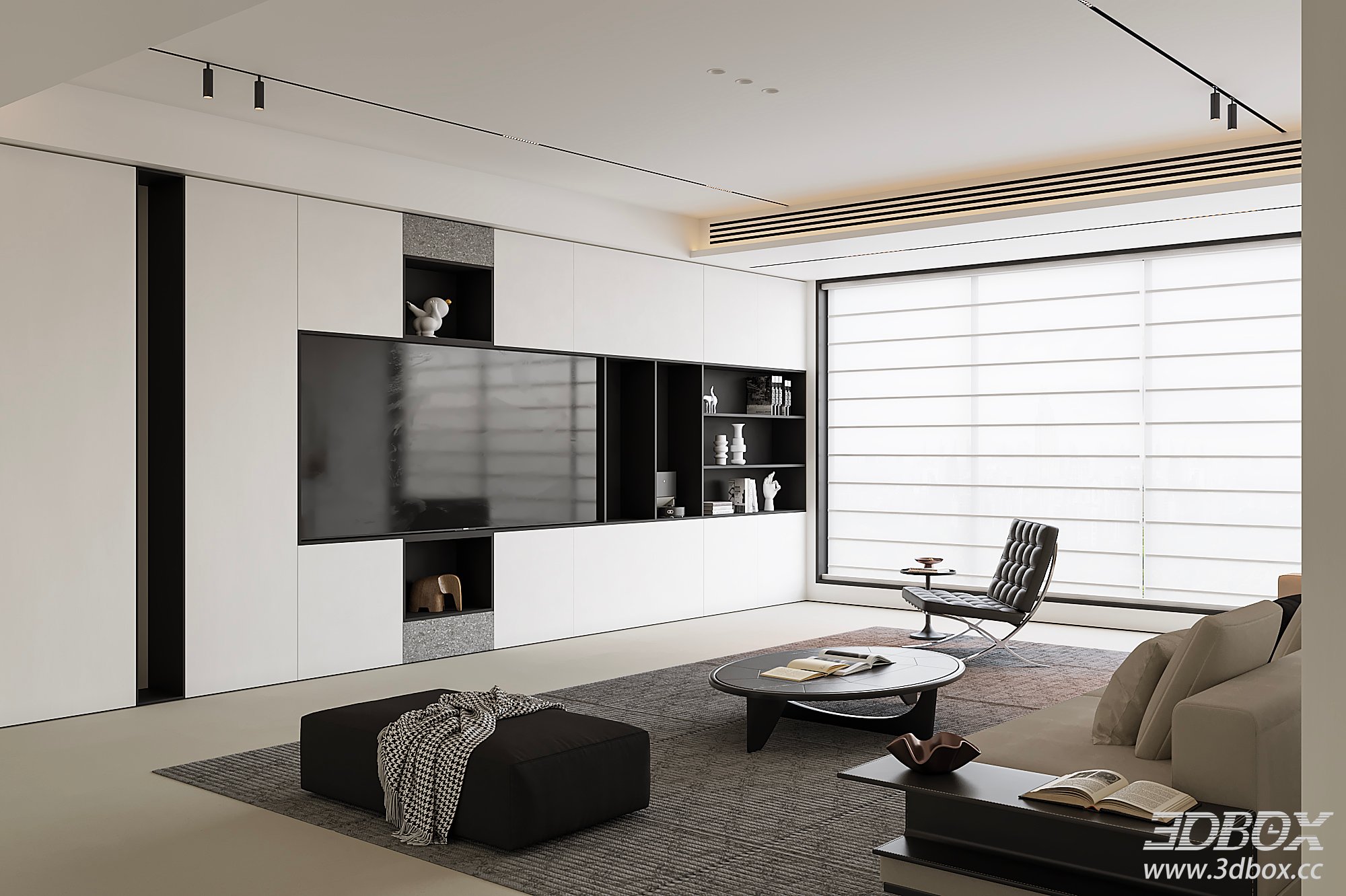 Modern Living Room 3D Model 3D model - thumbnail 5