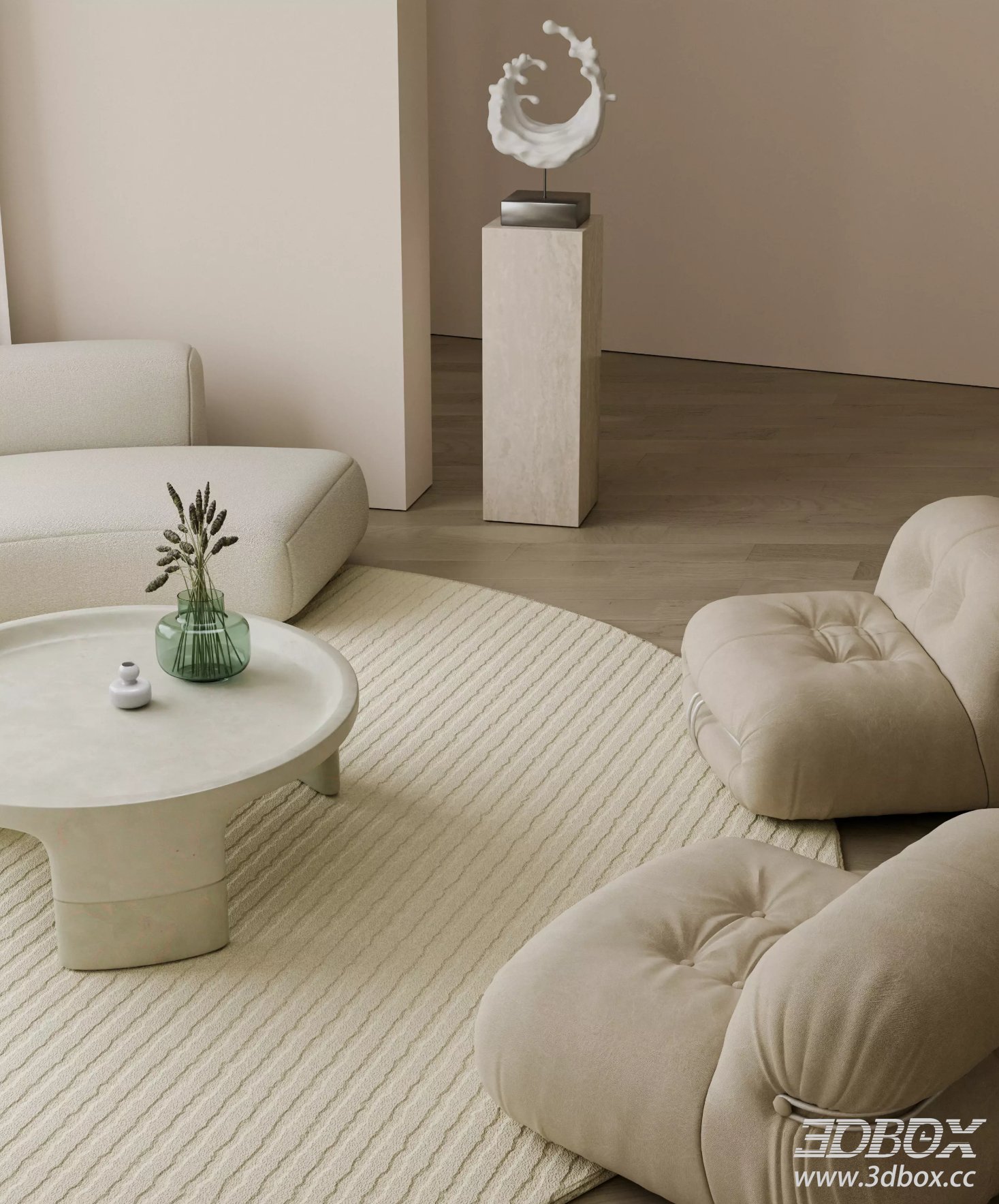 Modern Living Room 3D Model 3D model - thumbnail 4