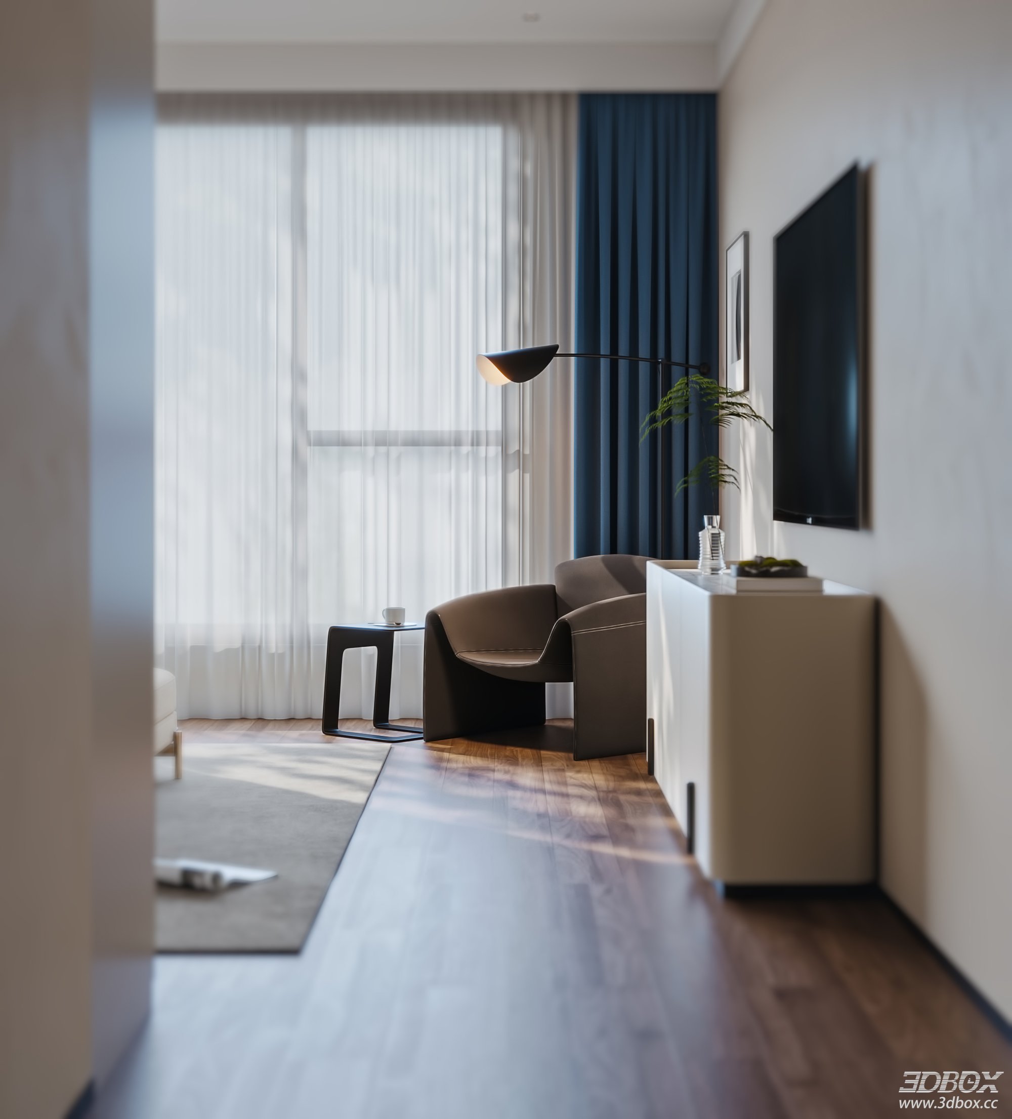 Modern Bedroom 3D Model 3D model - thumbnail 3