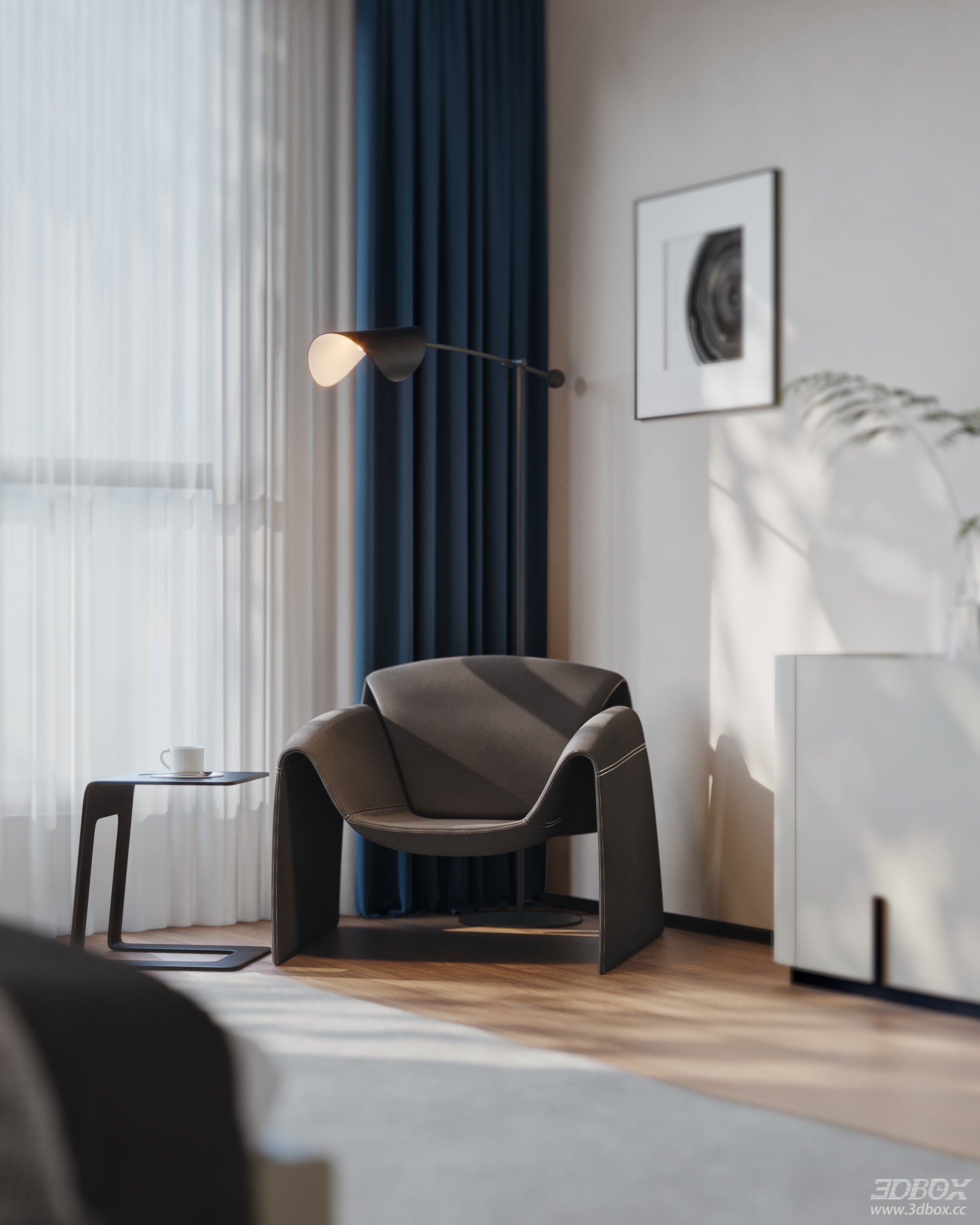 Modern Bedroom 3D Model 3D model - thumbnail 4