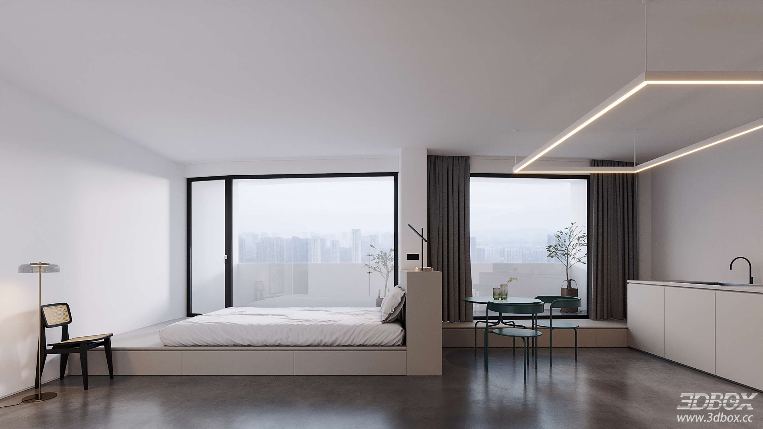 Modern Minimalist Bedroom 3D Model 3D model - thumbnail 1