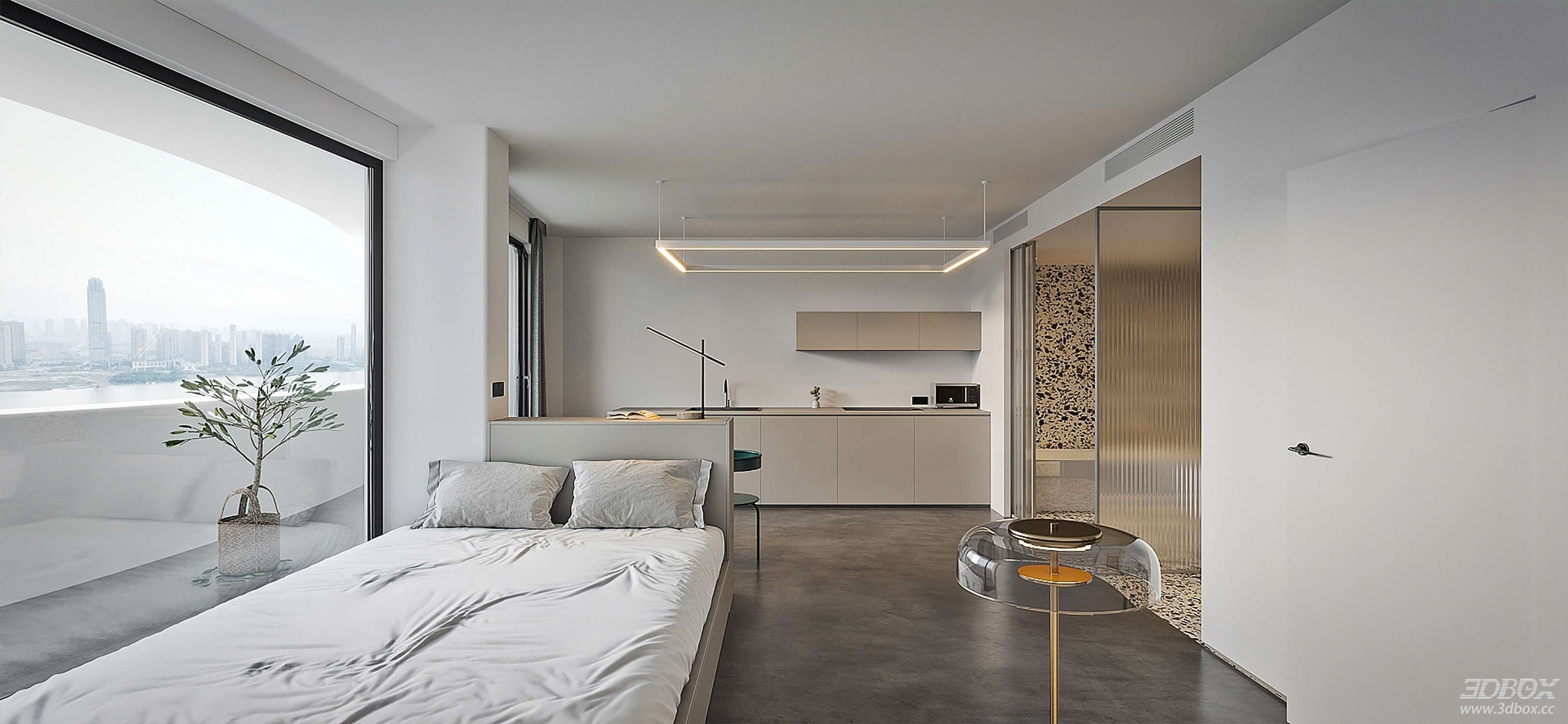 Modern Minimalist Bedroom 3D Model 3D model - thumbnail 2
