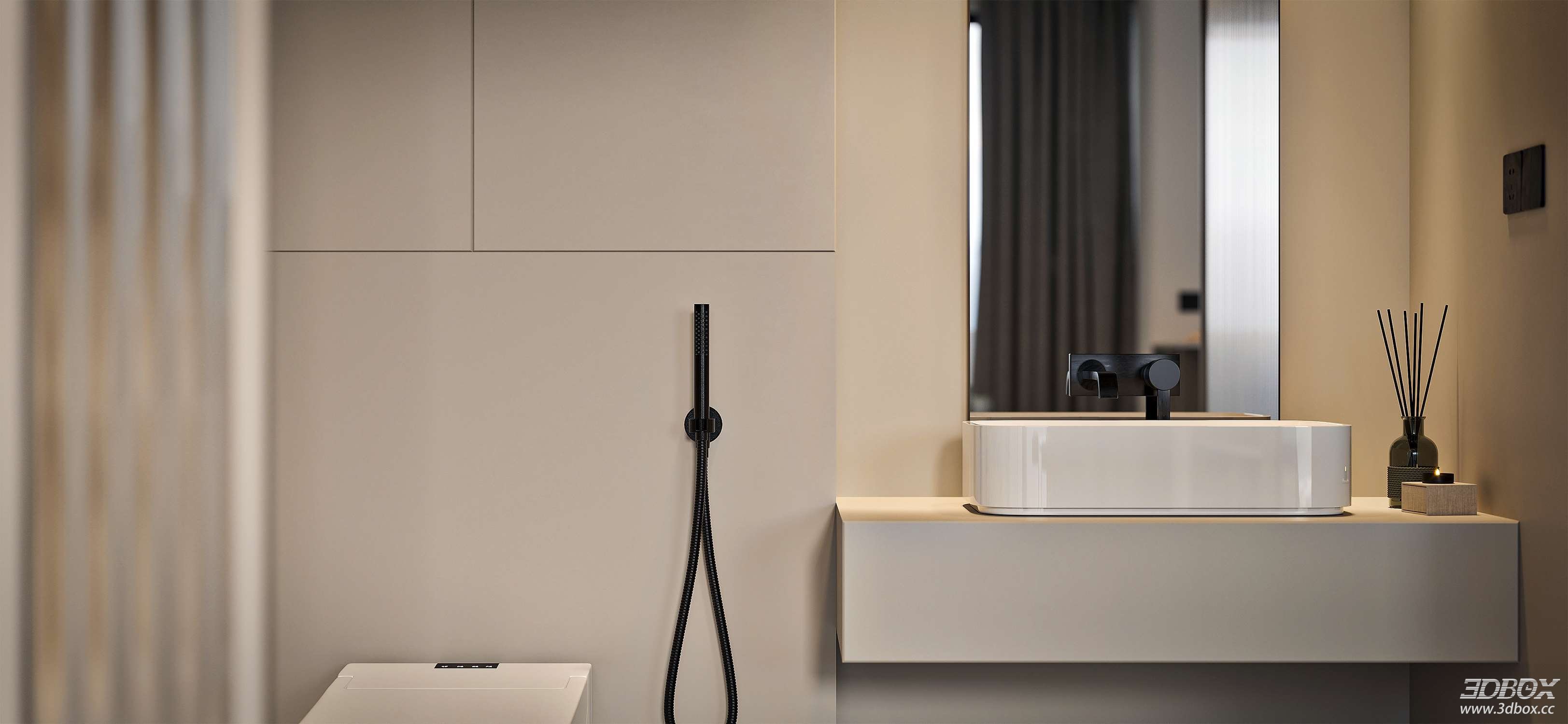 Modern Minimalist Bedroom 3D Model 3D model - thumbnail 5