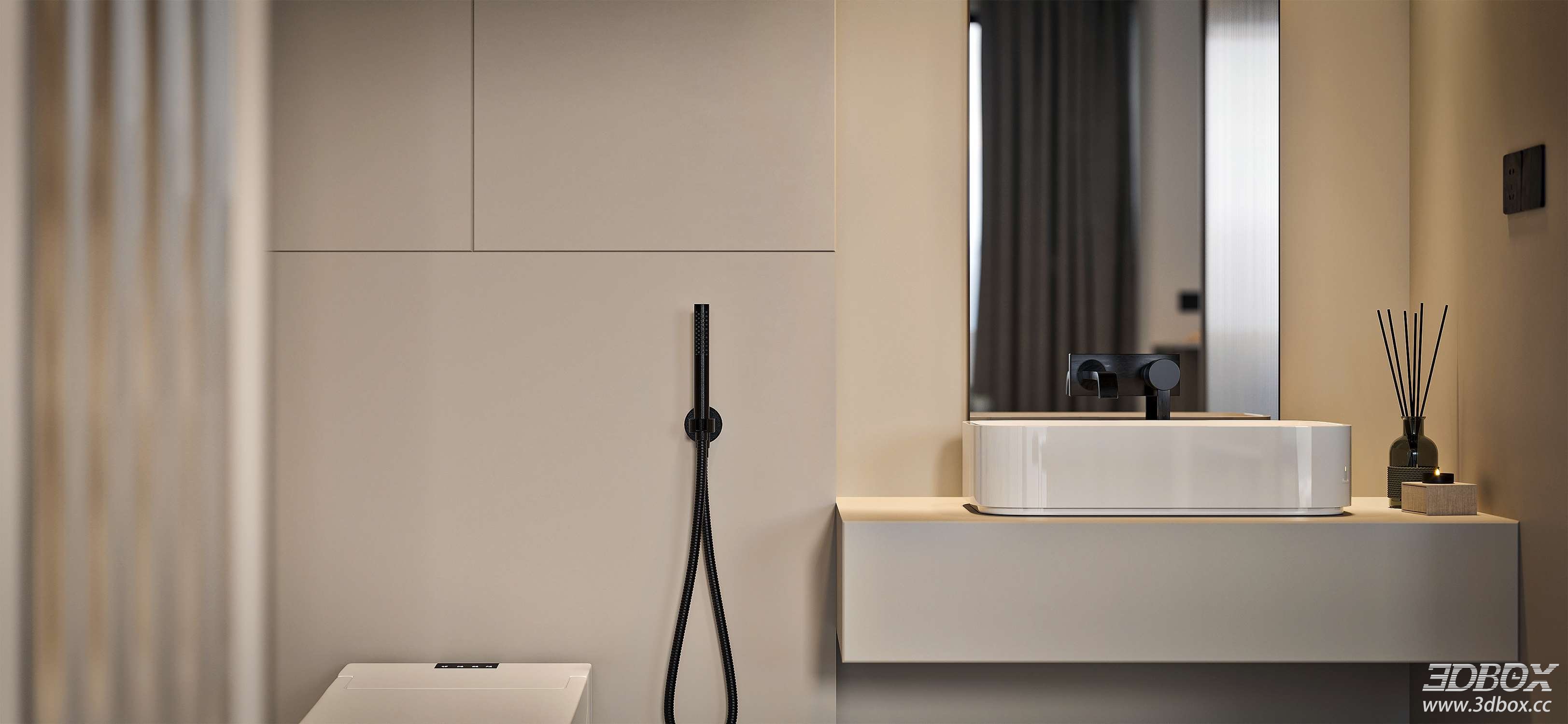 Modern Minimalist Bedroom 3D Model 3D model - thumbnail 5