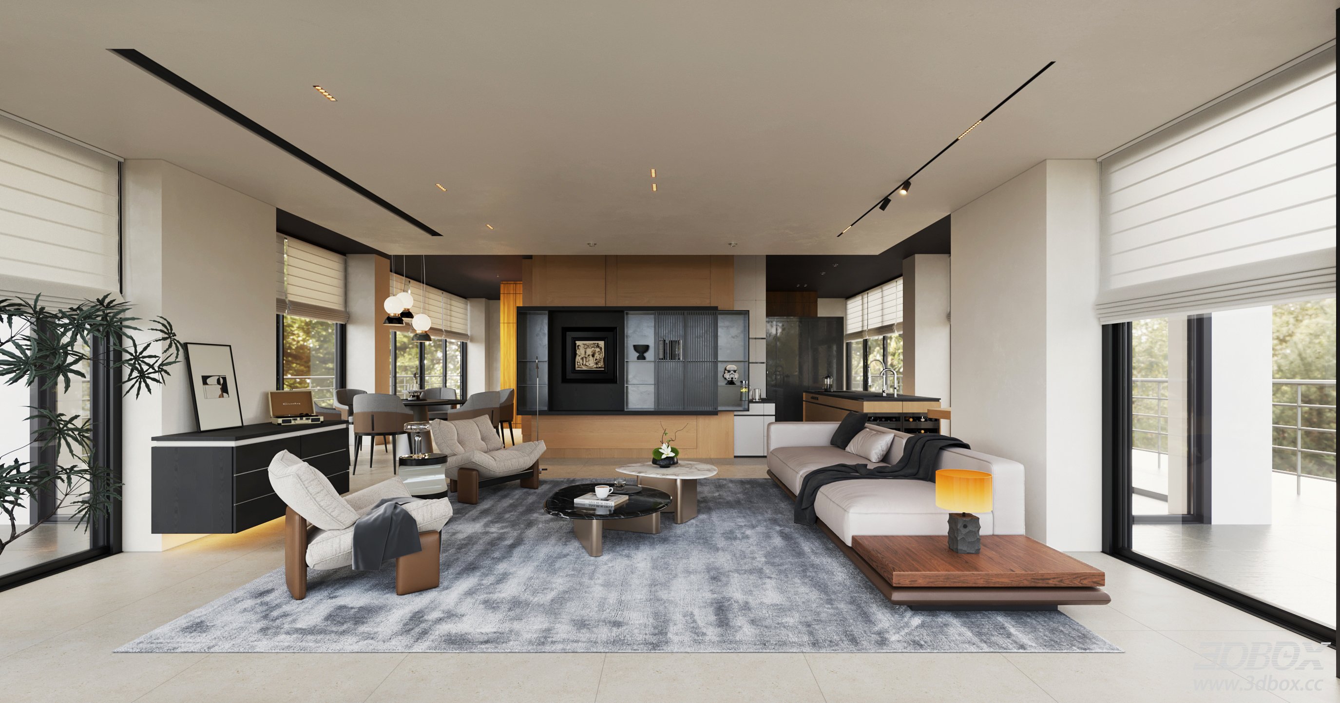 Modern Living Room 3D Model 3D model - thumbnail 2
