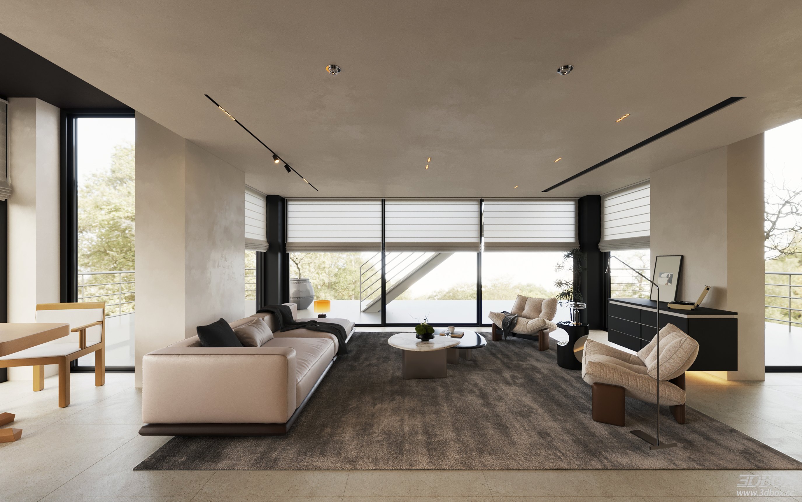 Modern Living Room 3D Model 3D model - thumbnail 1