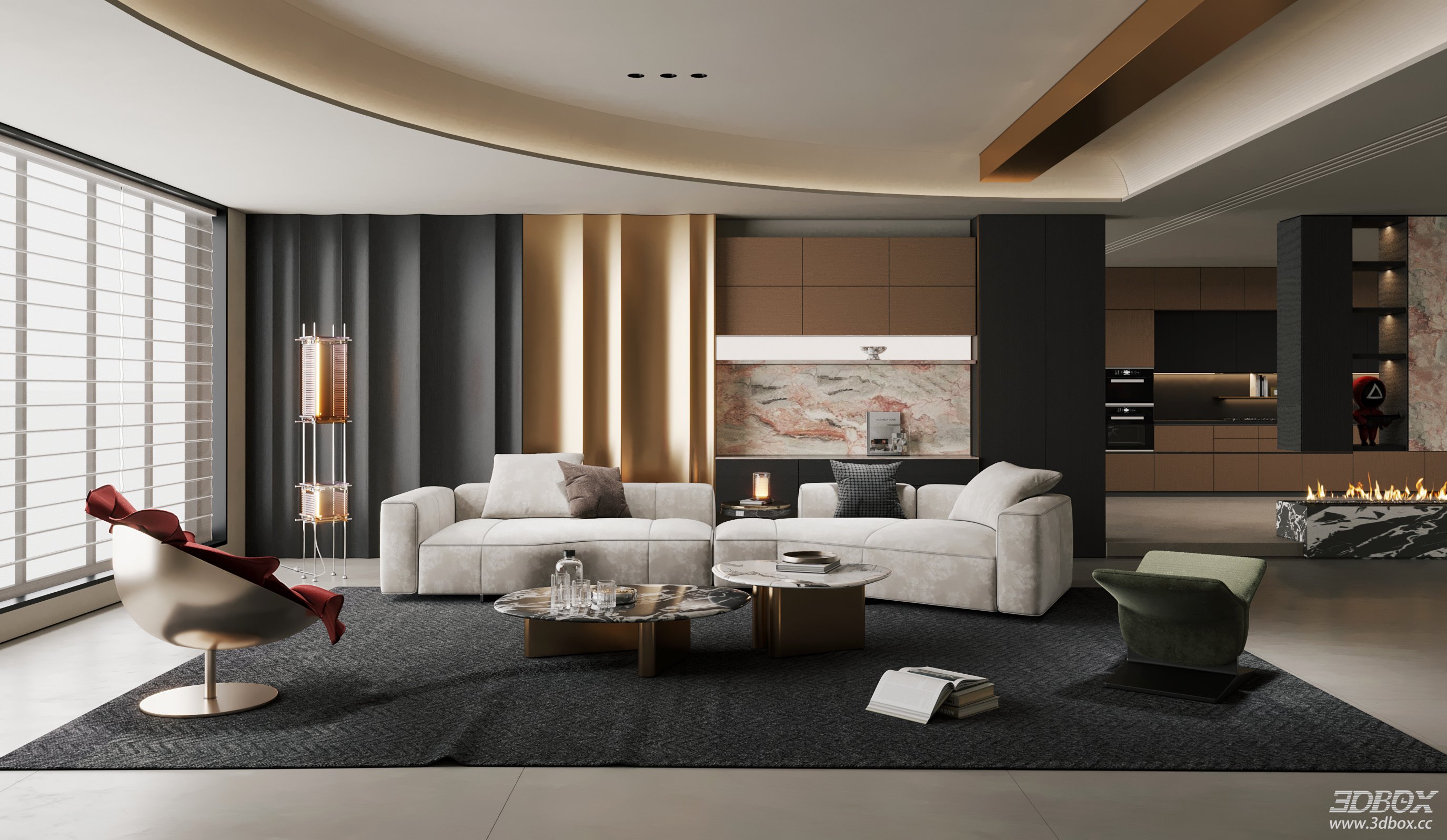 Modern Living Room 3D Model 3D model - thumbnail 1