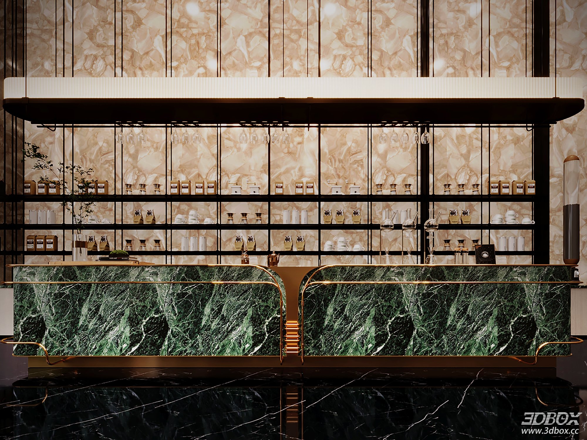 Elegant Restaurant Bar Counter 3D Model 3D model - front view