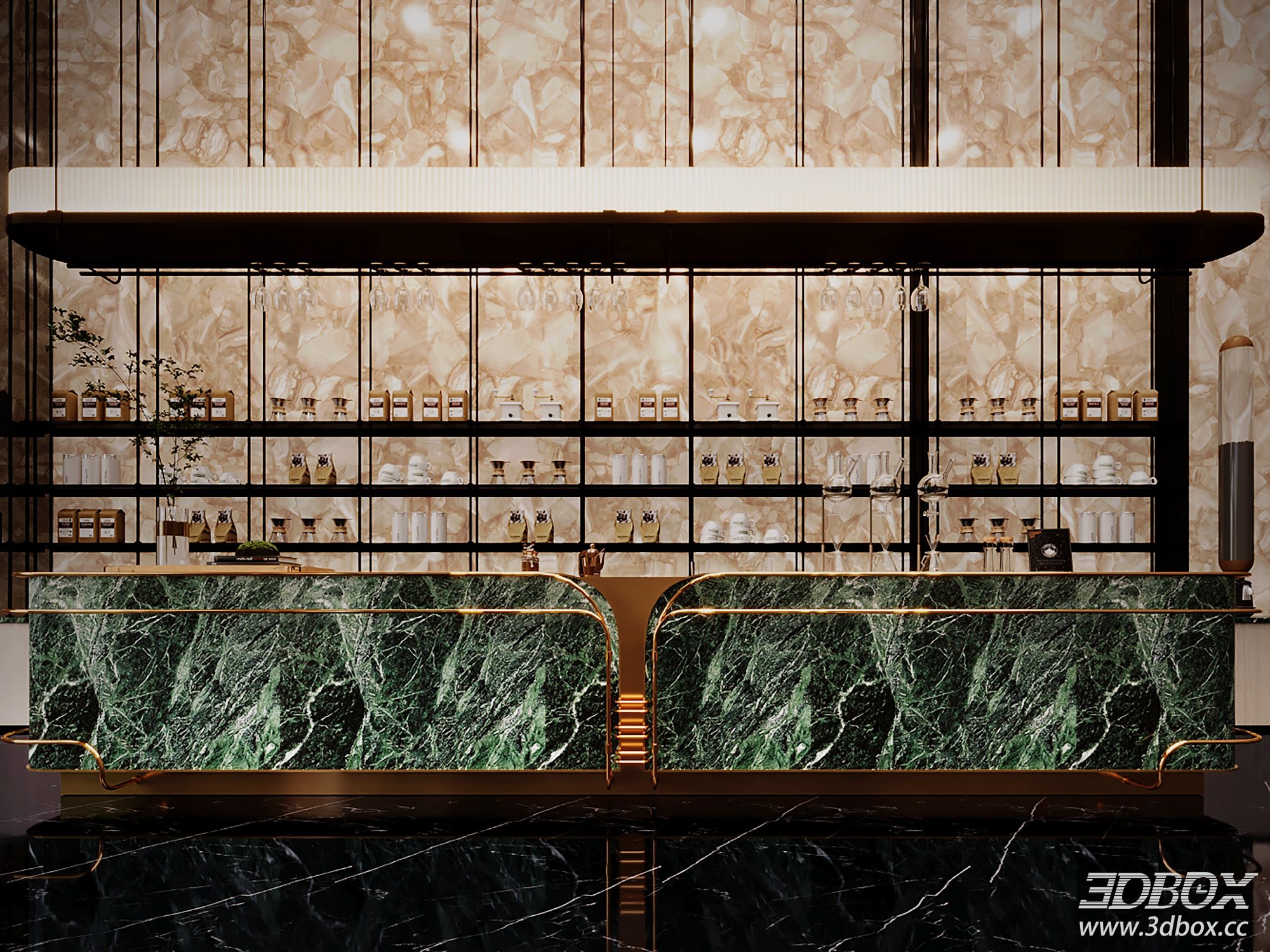 Elegant Restaurant Bar Counter 3D Model 3D model - thumbnail 1
