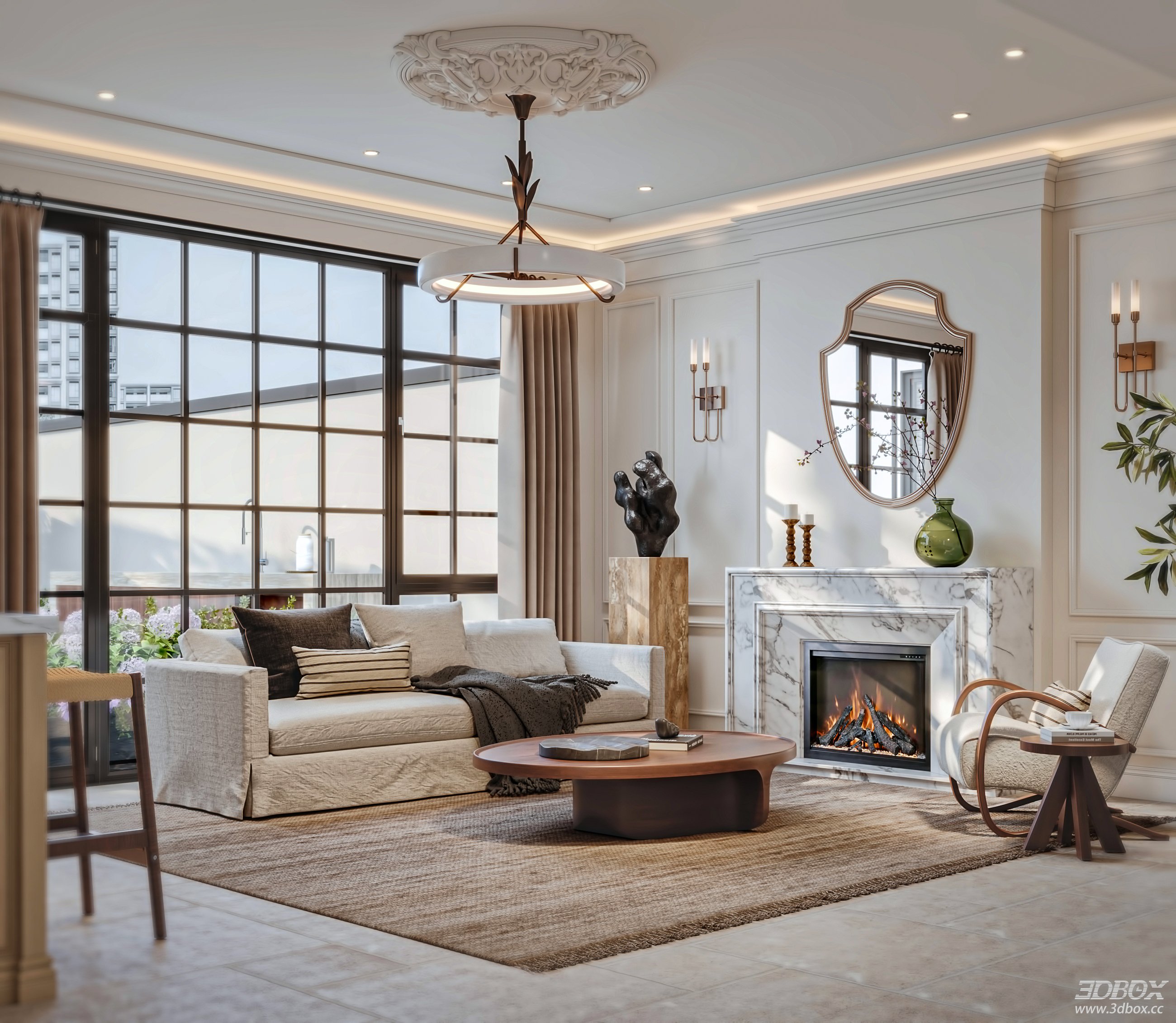 Modern Living Room 3D Model 3D model - thumbnail 4