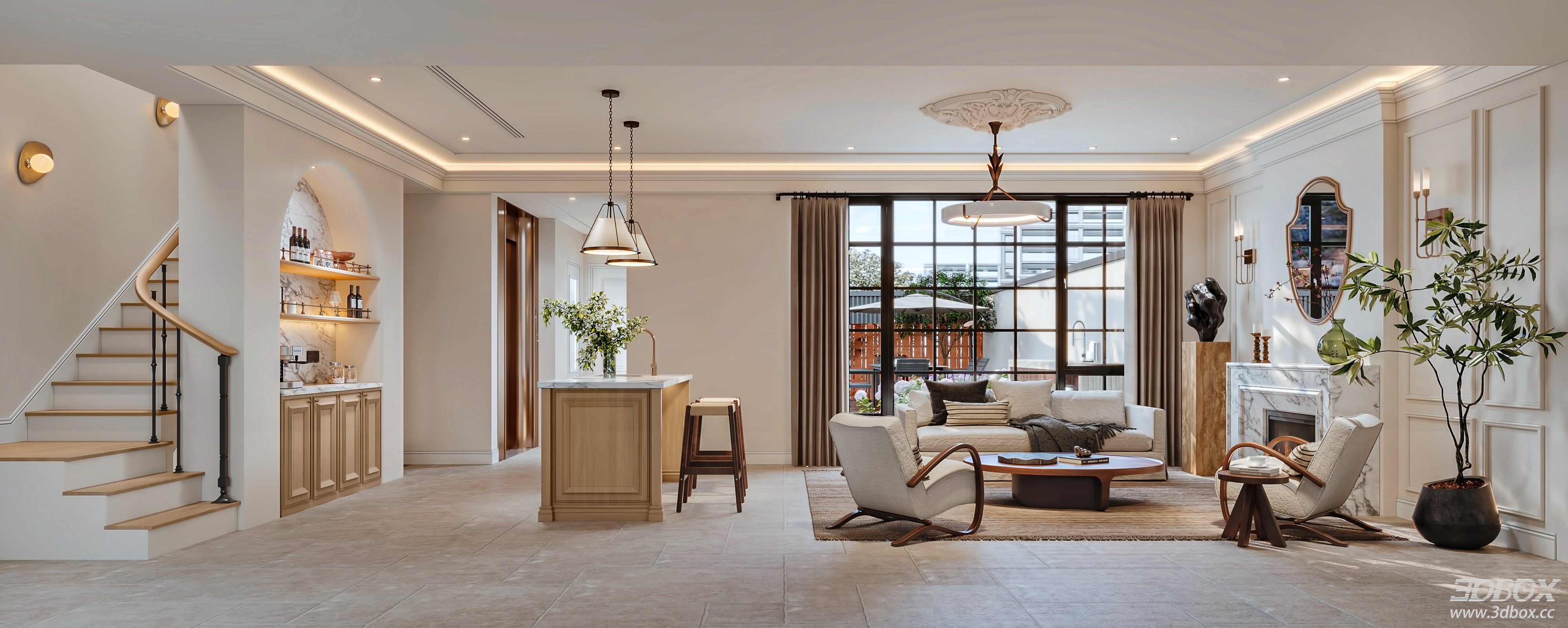 Modern Living Room 3D Model 3D model - thumbnail 6