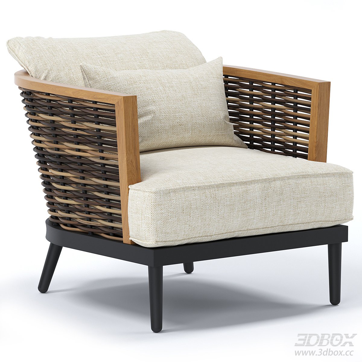 Woven Armchair with Cushions 3D model - thumbnail 1