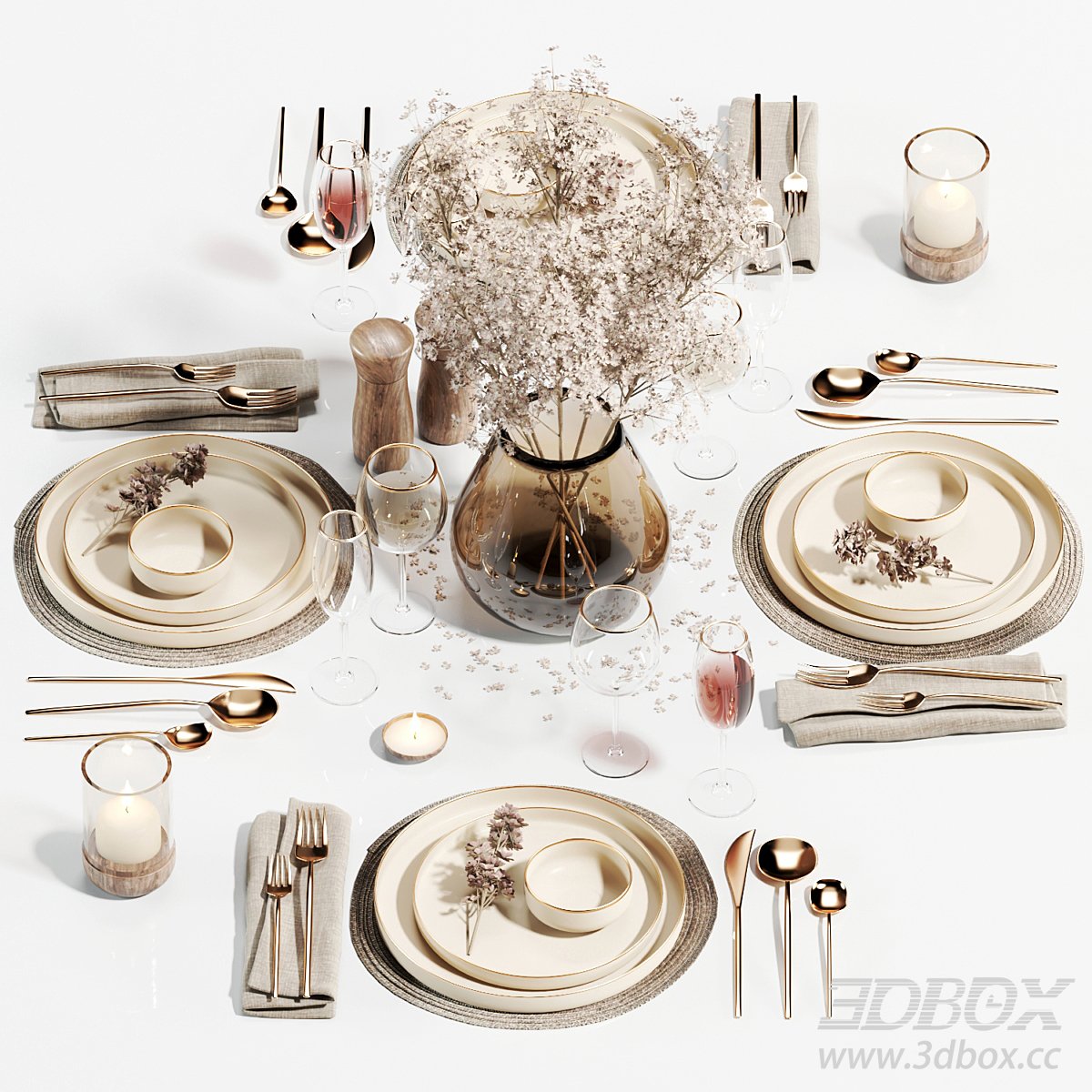 Elegant Tableware and Decoration Set 3D model - thumbnail 1