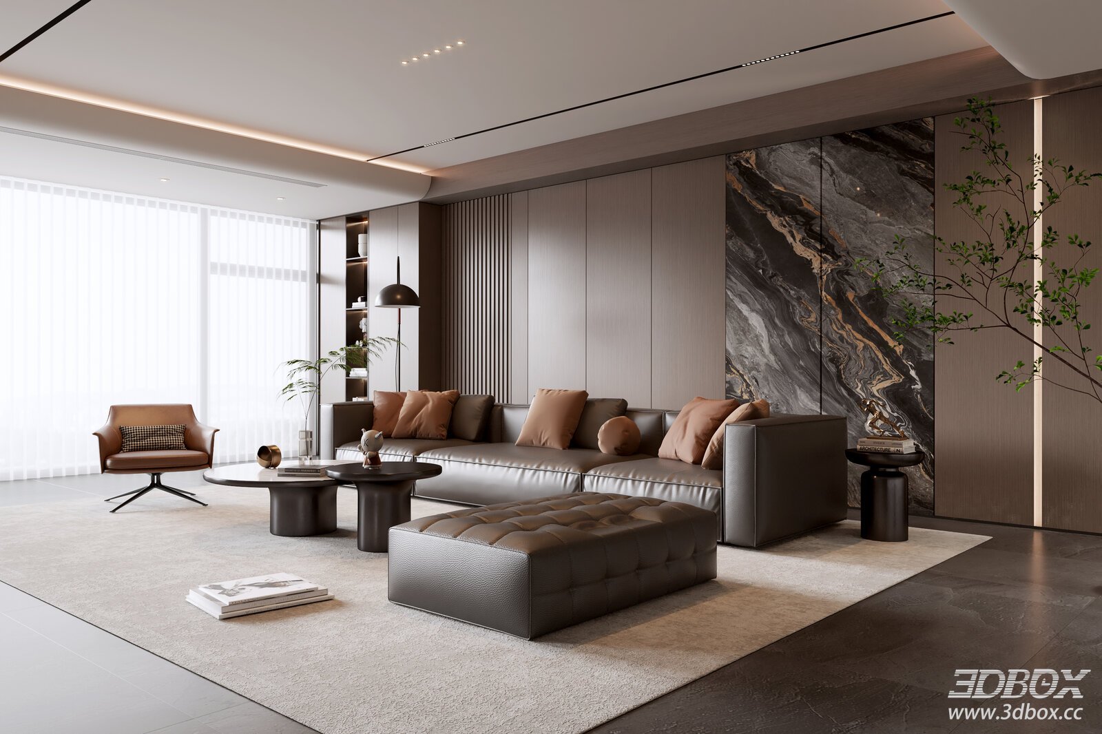 Modern Italian Living Room Light Luxury Sofa Tea Table Set 3D Model 3D model - front view