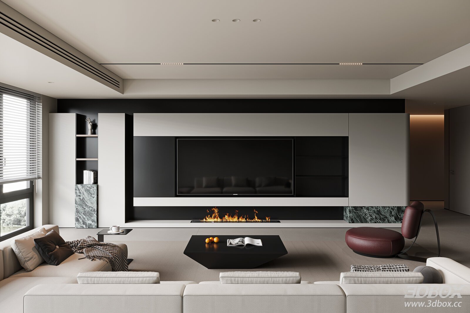 Modern Living Room 3D Model 3D model - front view