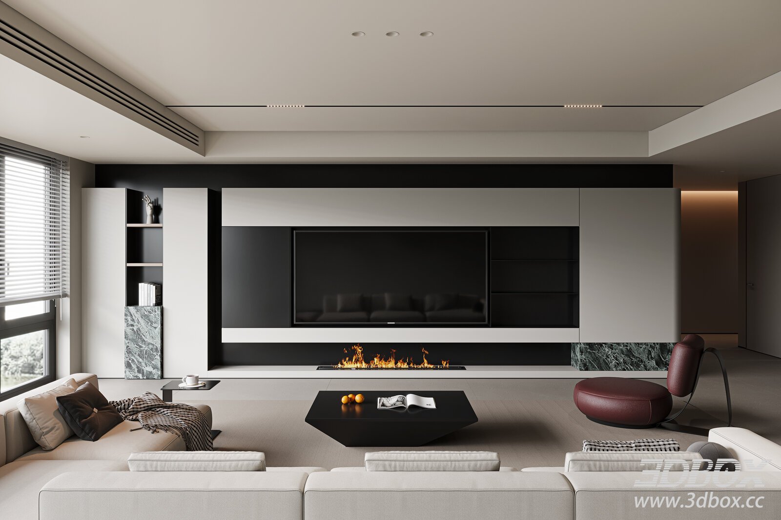 Modern Living Room 3D Model 3D model - thumbnail 1