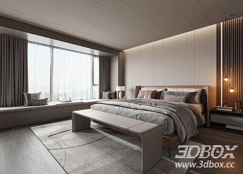 Modern Bedroom 3D model - front view