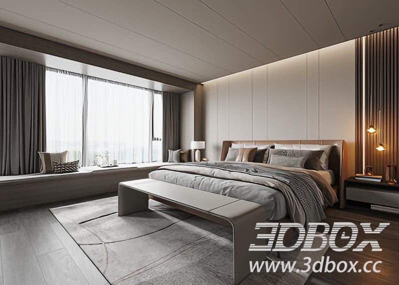 Modern Bedroom 3D model - thumbnail 1