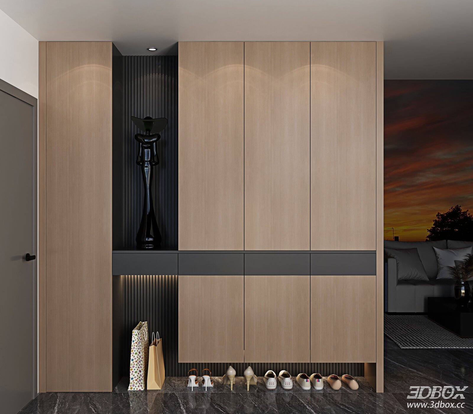 Italian Shoe Cabinet Entryway 3D model - thumbnail 1
