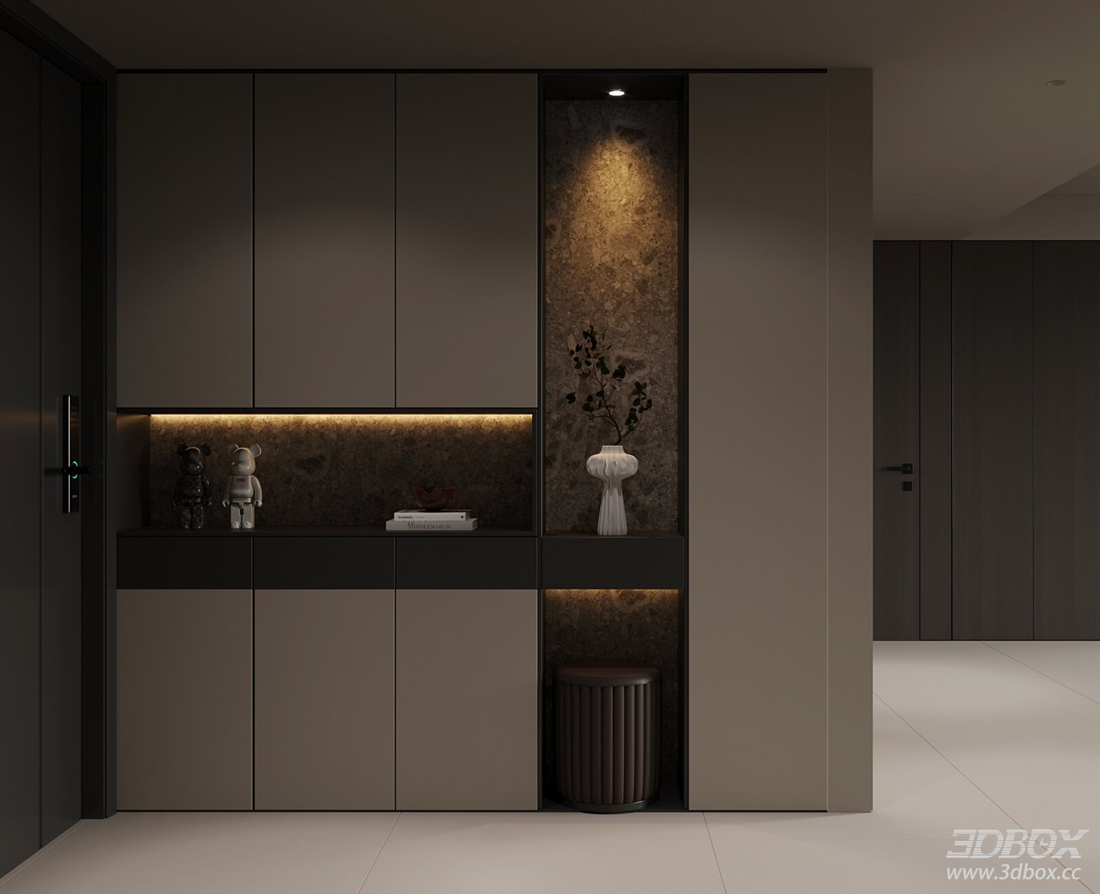 Italian Minimalist Entryway Entrance Shoe Cabinet 3D model - front view