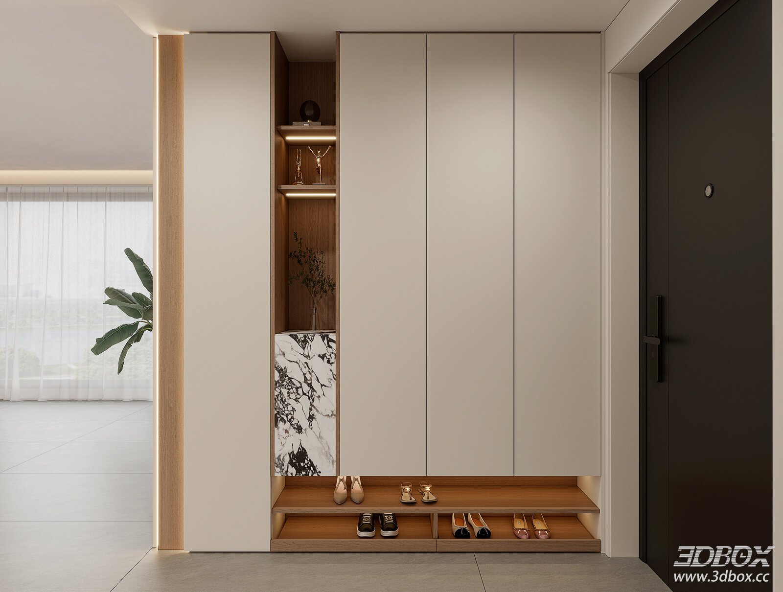 Modern Shoe Cabinet Wood Shoe Cabinet Entryway Shoe Cabinet Shoe Cabinet Decorative Cabinet 3D model - front view