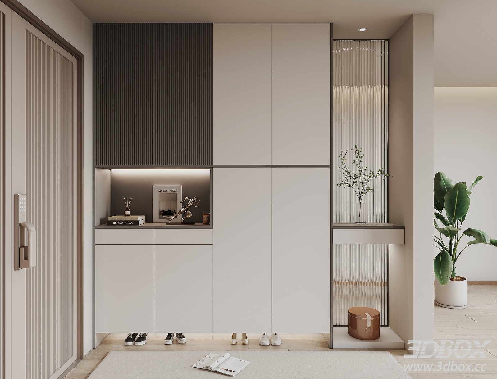 Modern Entryway Shoe Cabinet 3D model - thumbnail 1