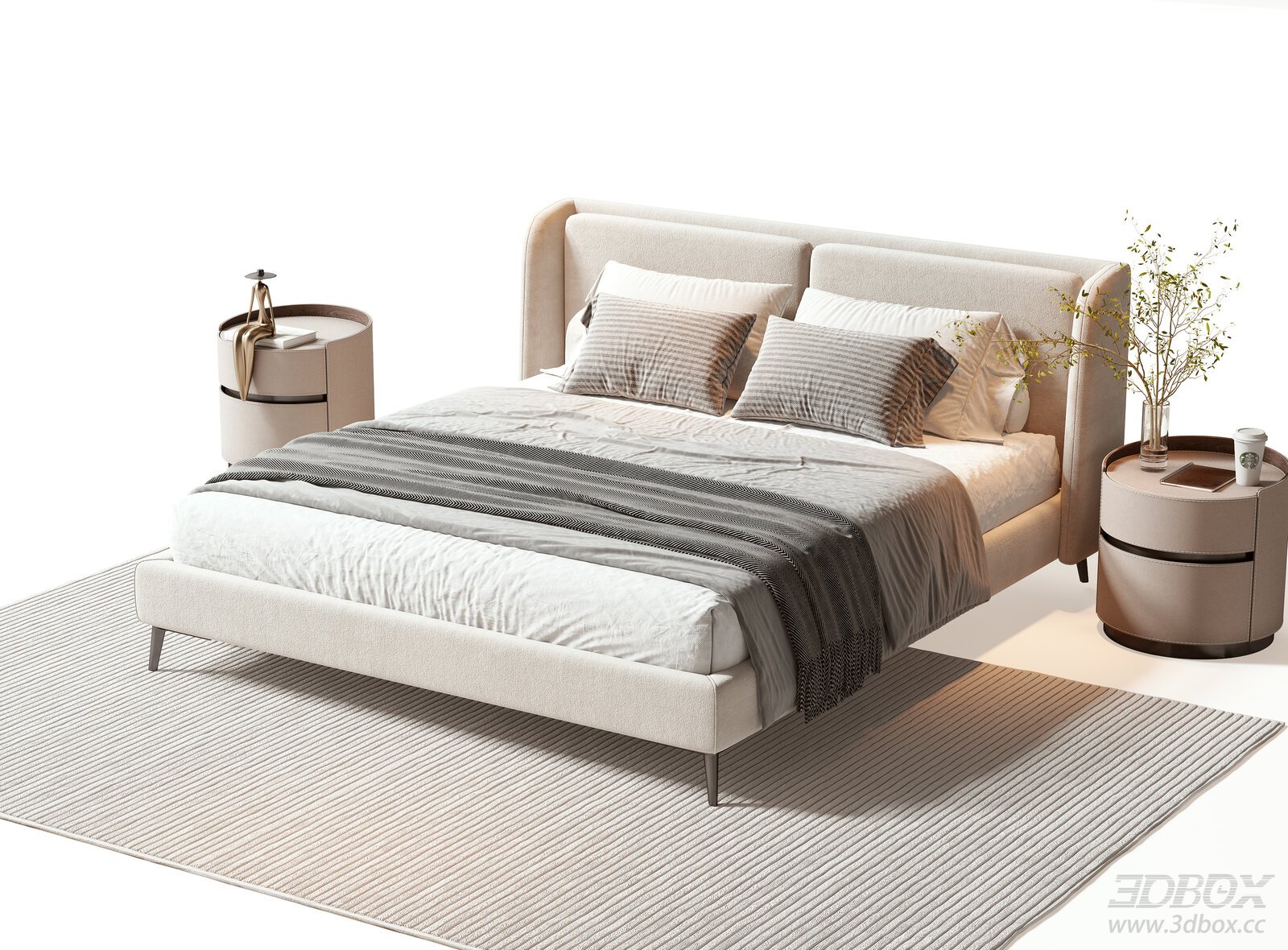 Minotti Double Bed 3D model - front view