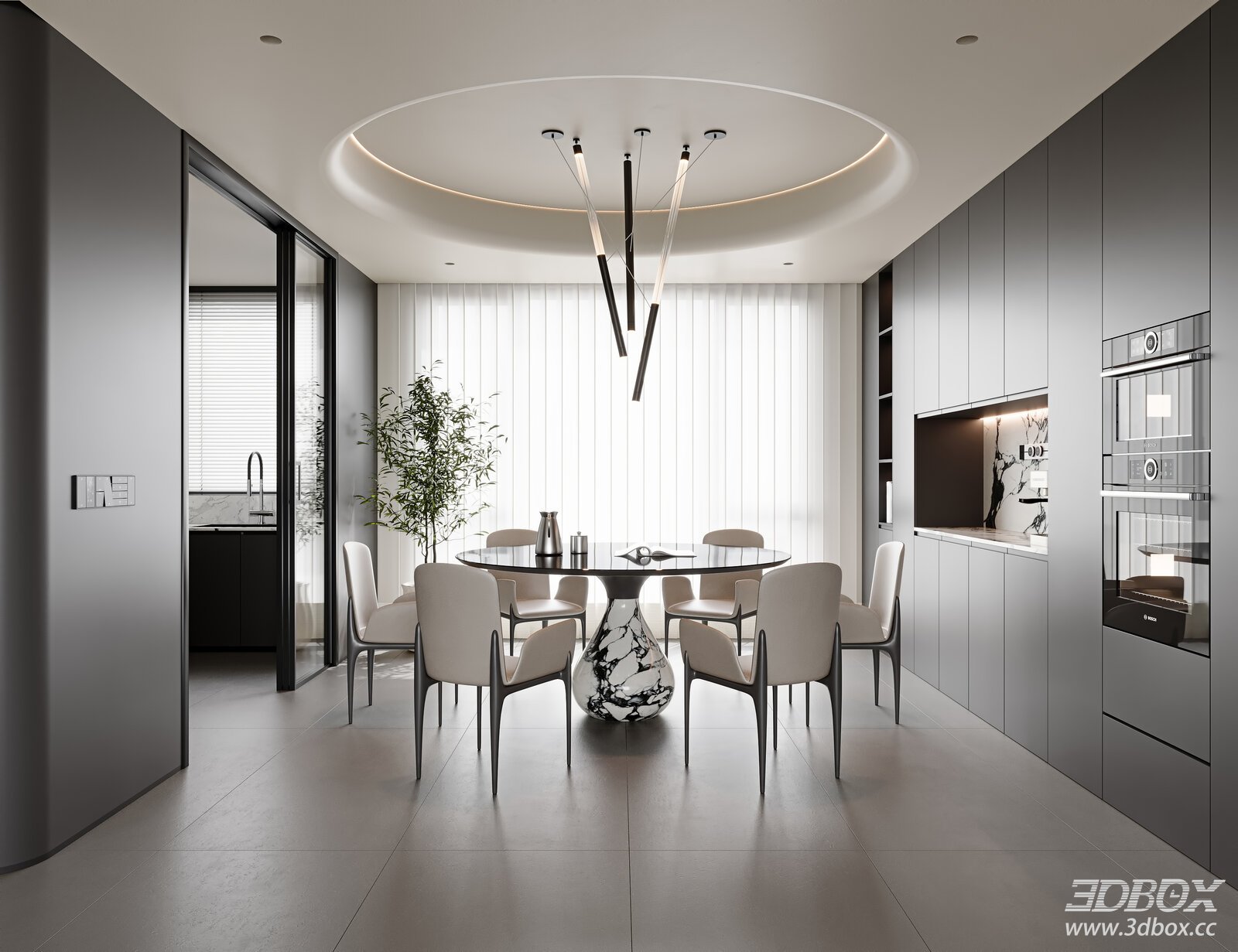 Italian Minimalist Dining Room 3D model - thumbnail 1