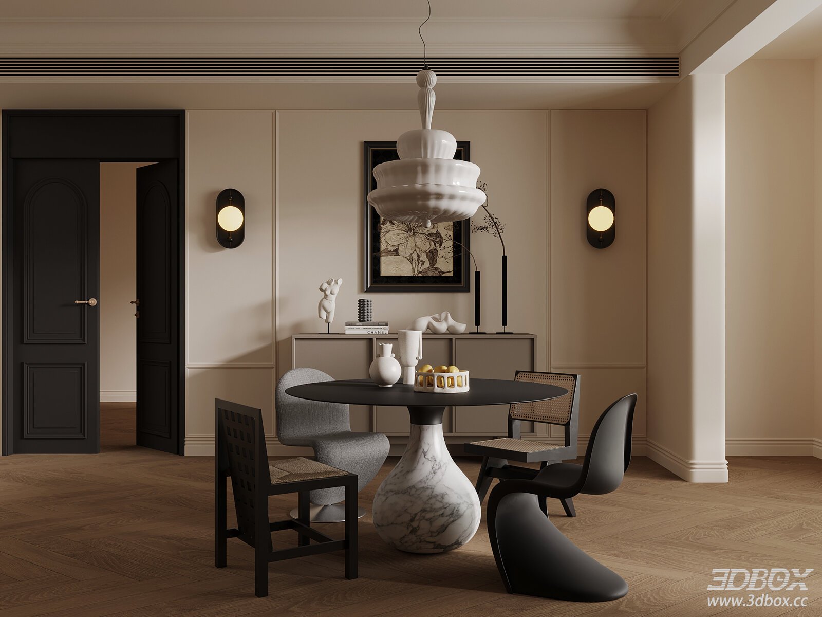 French Vintage Dining Room Dining Table 3D model - front view