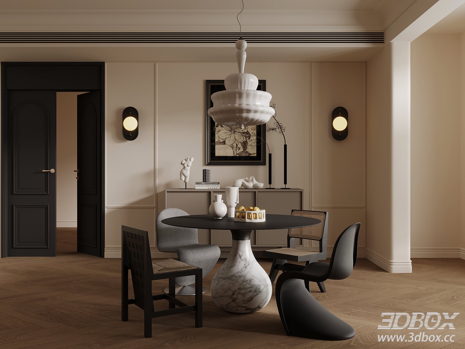 French Vintage Dining Room Dining Table 3D model - thumbnail 1