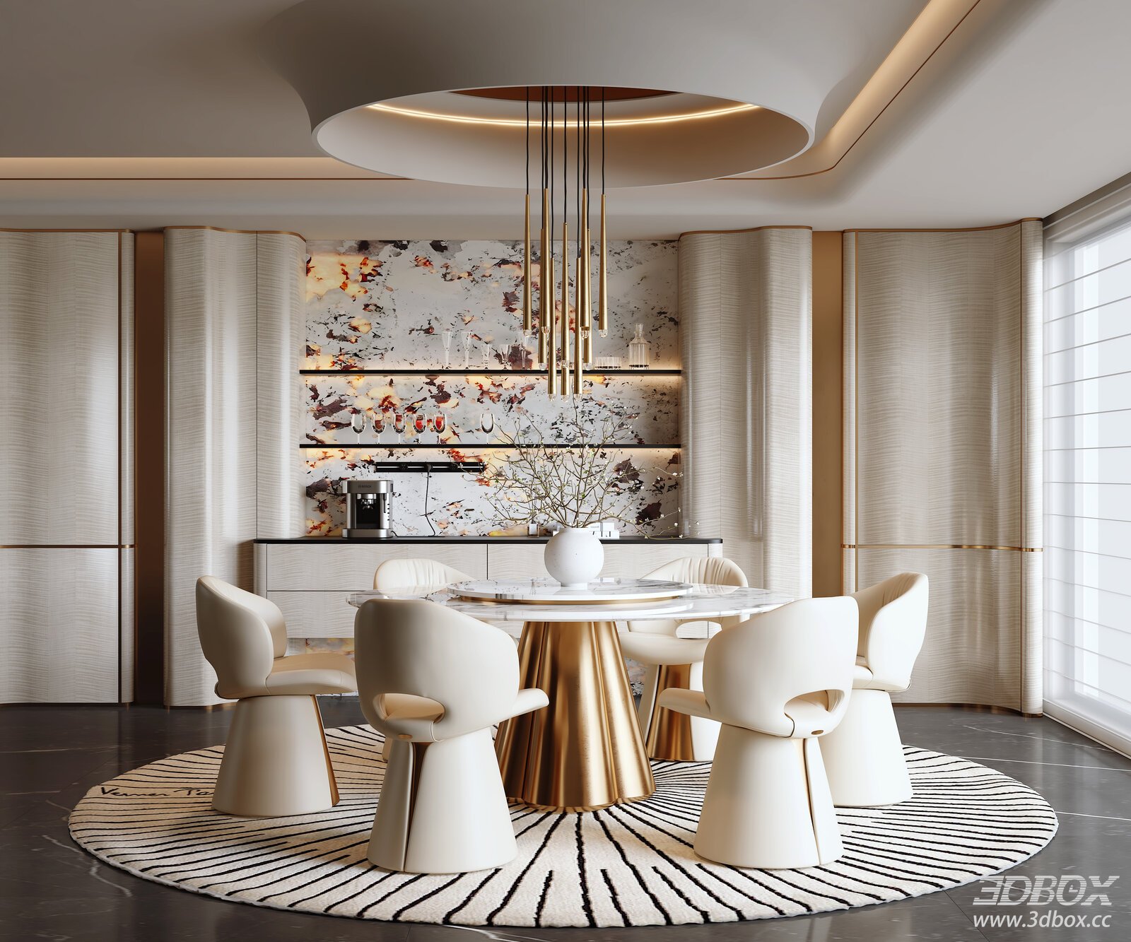 Modern Light Luxury Dining Room 3D model - front view