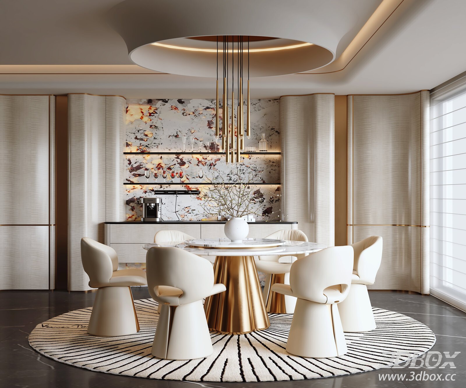 Modern Light Luxury Dining Room 3D model - thumbnail 1