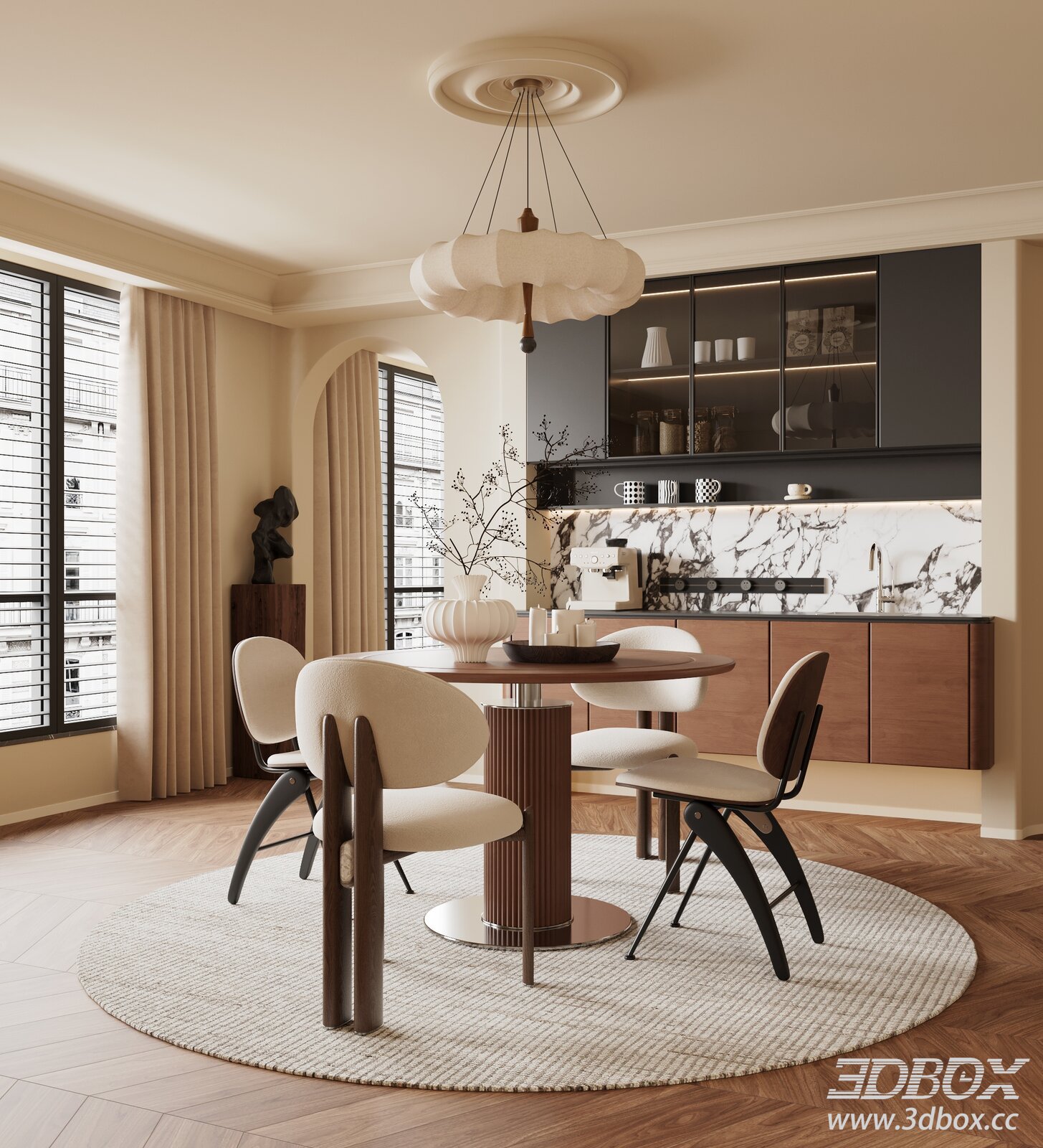 French Vintage Dining Room 3D model - thumbnail 1