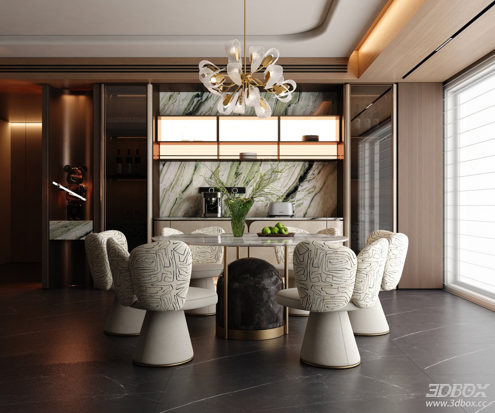 Modern Light Luxury Dining Room Light Luxury Dining Room Italian Light Luxury Dining Table 3D model - front view