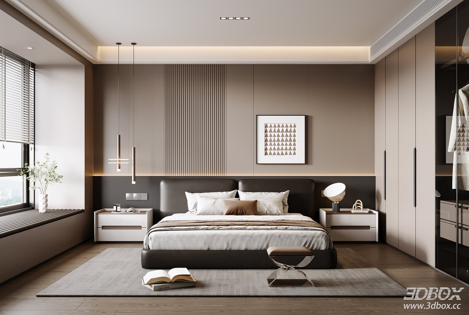 Modern Minimalist Italian Bedroom 3D model - front view