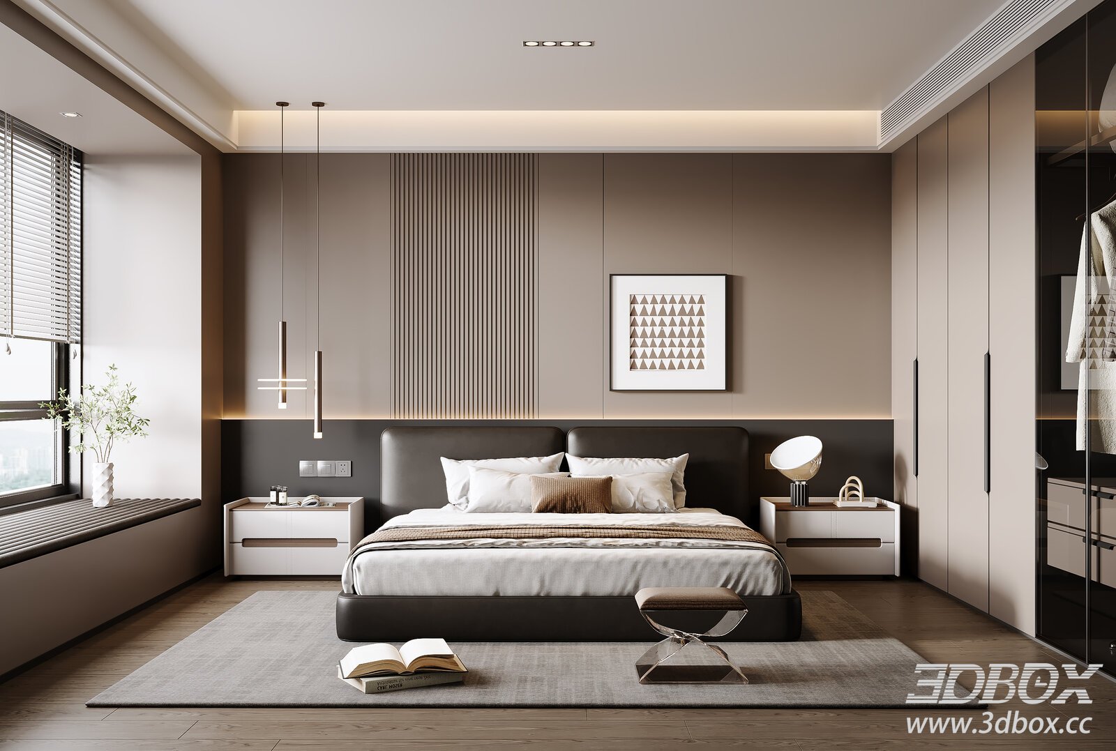 Modern Minimalist Italian Bedroom 3D model - thumbnail 1