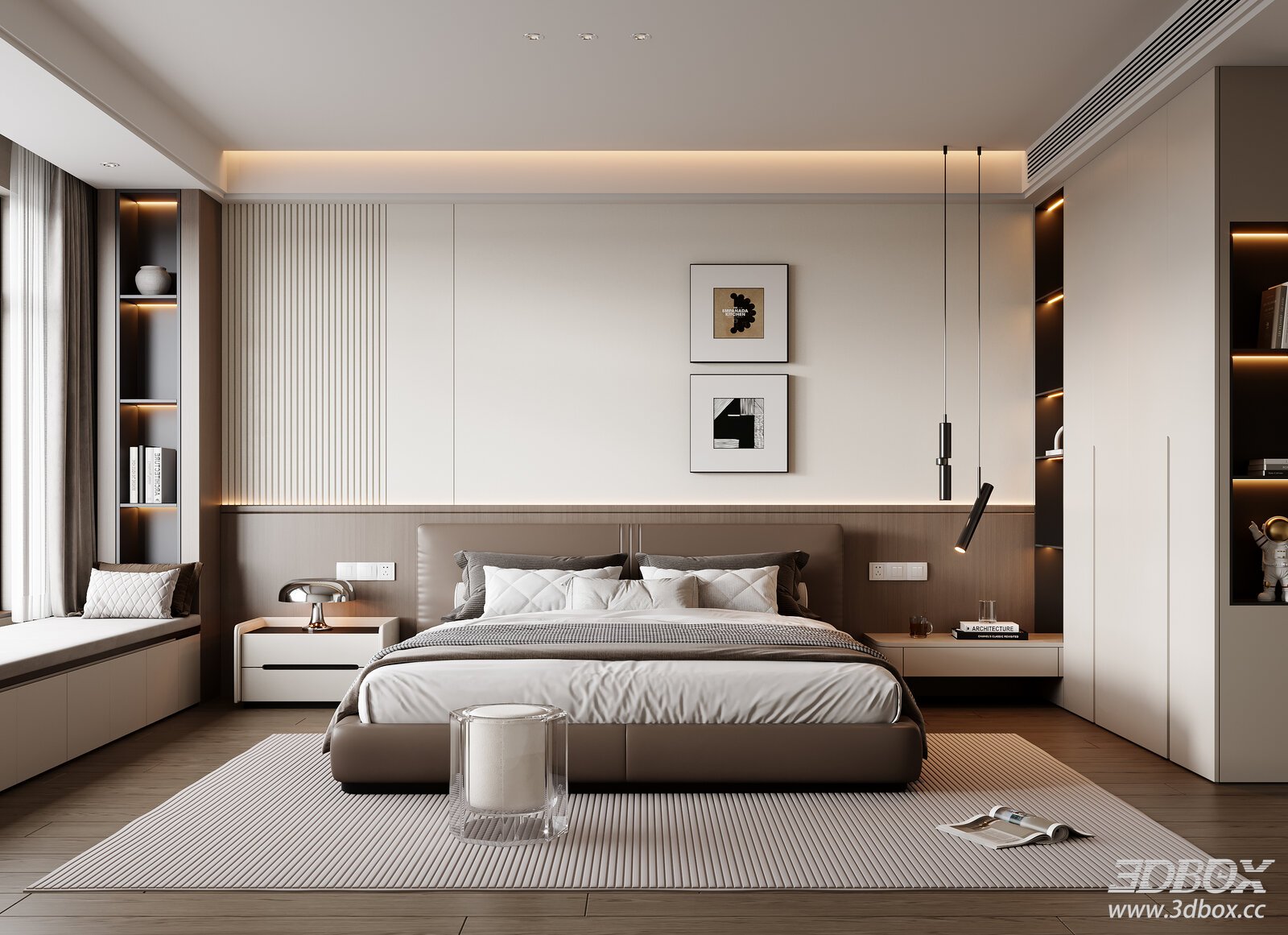 Modern Italian Bedroom 3D model - front view