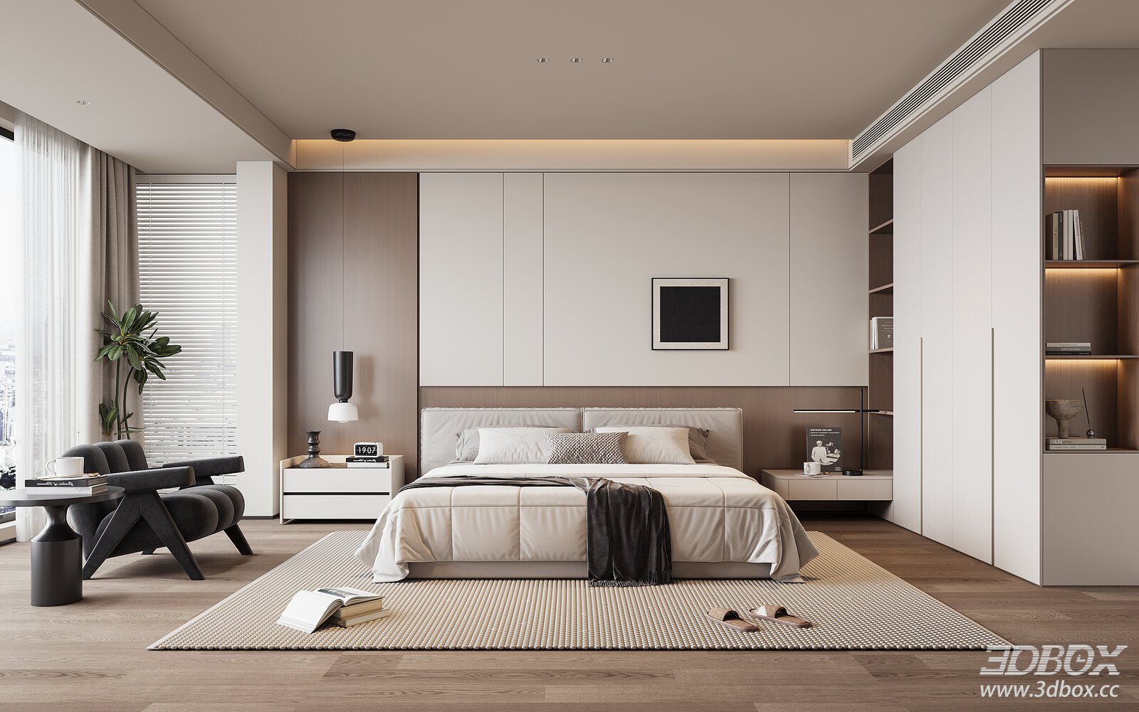 Modern Bedroom 3D model - front view