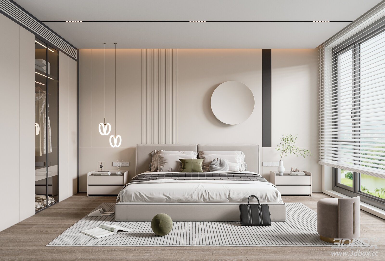 Modern Bedroom 3D model - front view