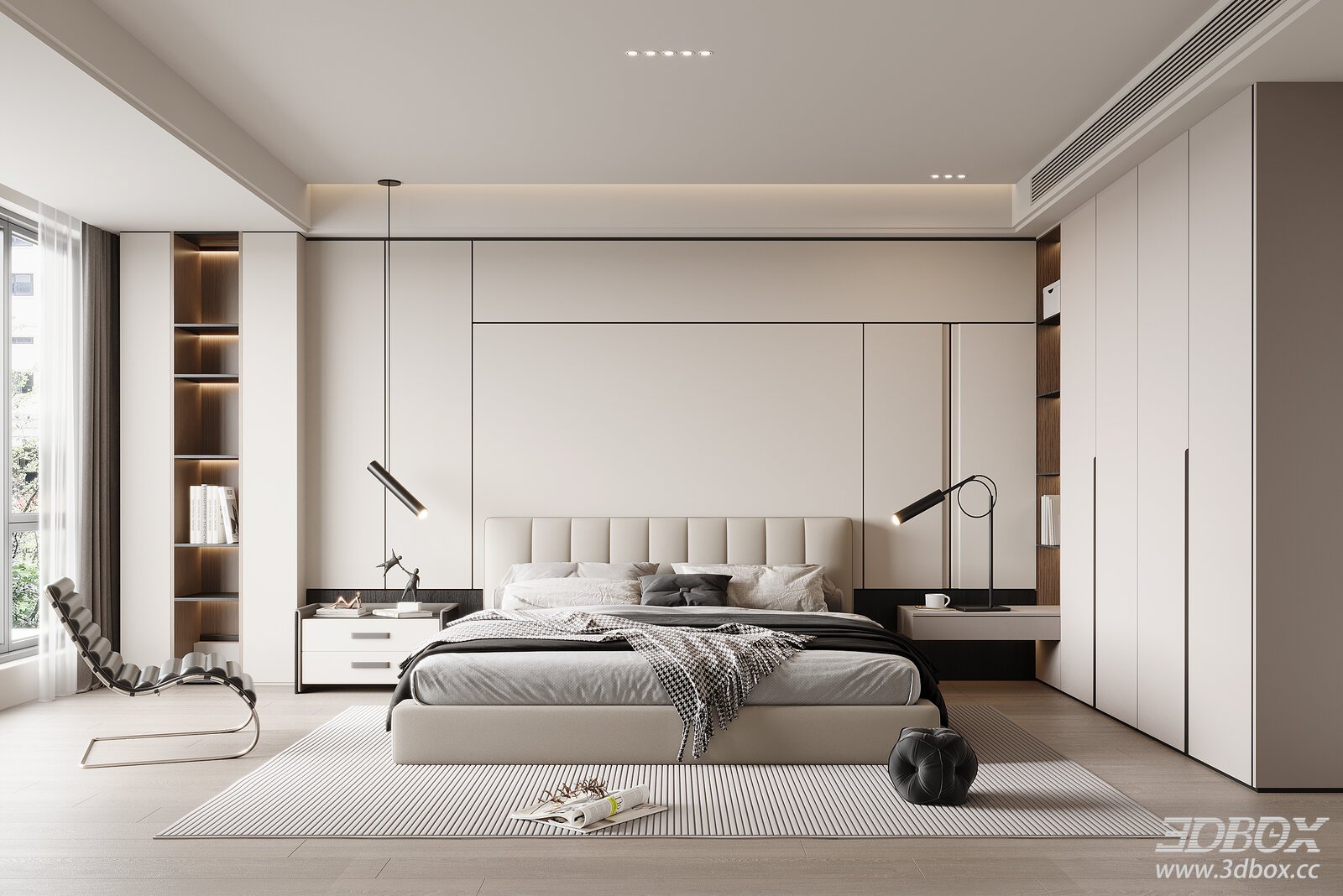Modern Bedroom 3D model - front view