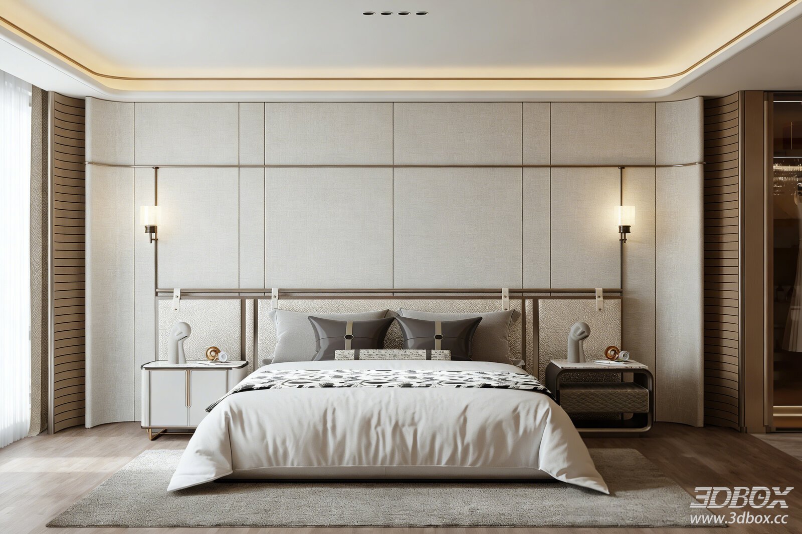 Modern Light Luxury Master Bedroom Light Luxury Bedroom Light Luxury Bedroom Background Wall Bedroom Background Wall 3D model - front view