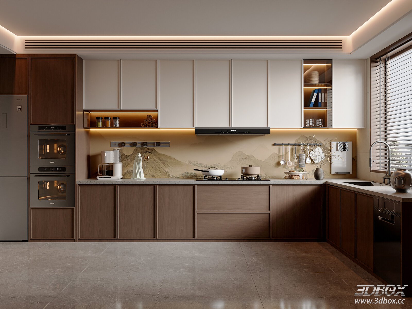 New Chinese Song Style Kitchen Kitchen 3D model - front view