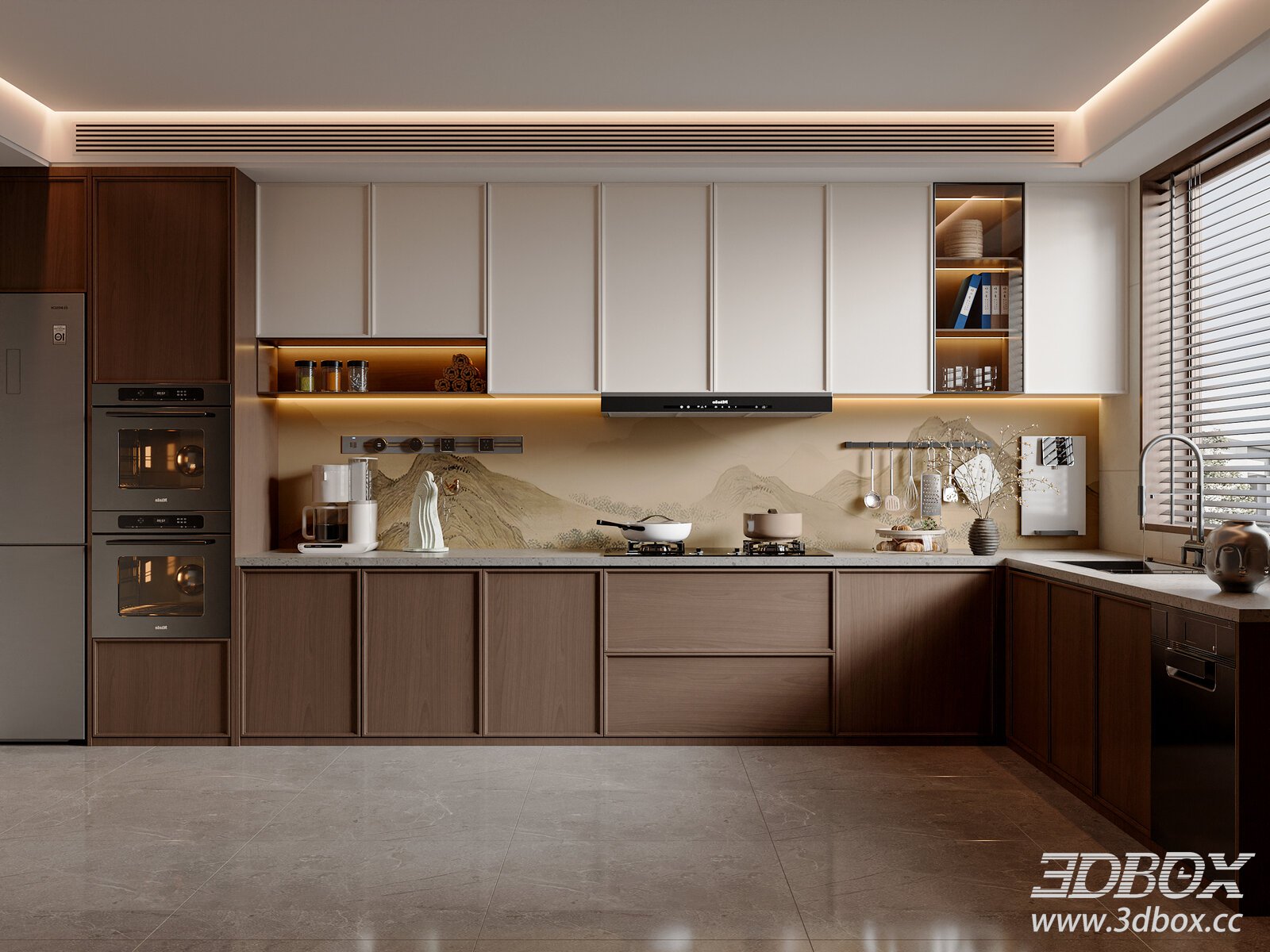 New Chinese Song Style Kitchen Kitchen 3D model - thumbnail 1