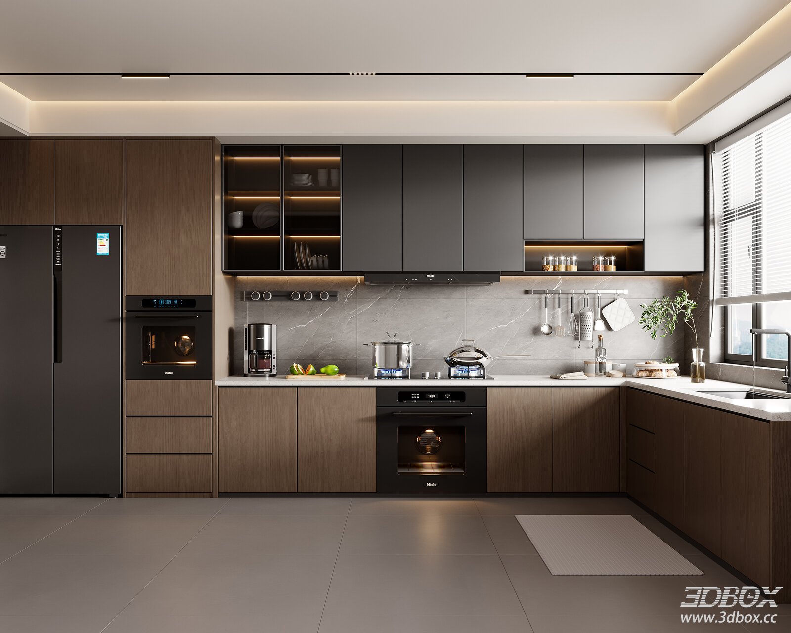 Modern Italian Kitchen 3D model - front view