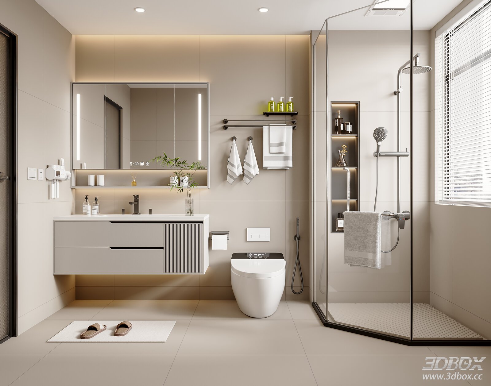 Modern Cream Style Bathroom 3D model - front view