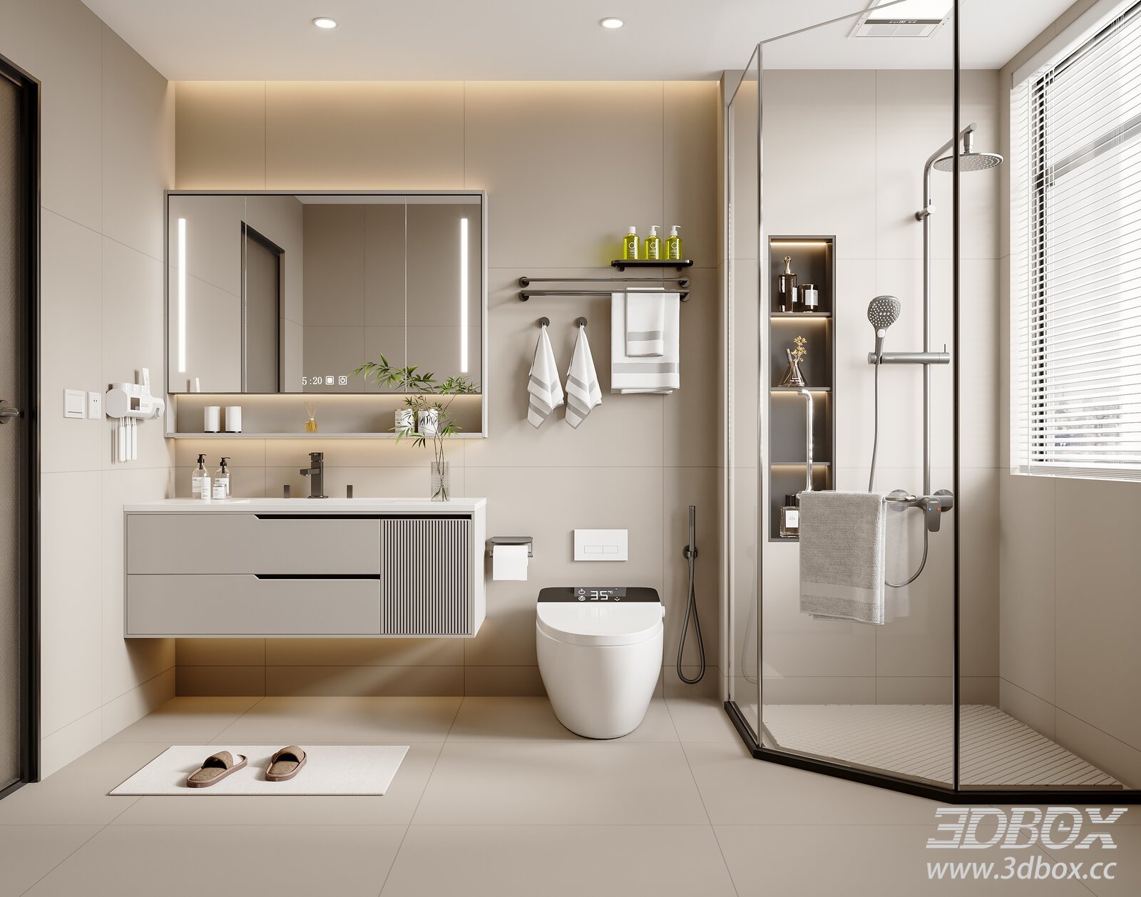 Modern Cream Style Bathroom 3D model - thumbnail 1