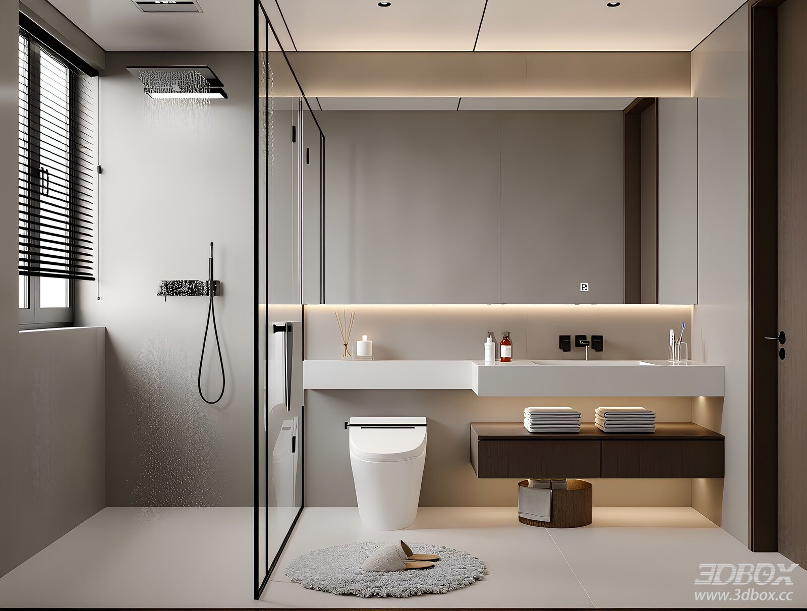 Modern Minimalist Bathroom 3D model - front view