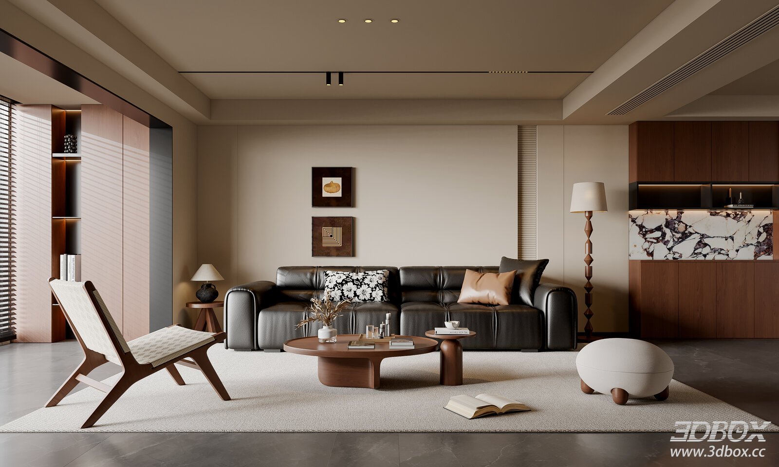 Modern Vintage Living Room Sofa Coffee Table Sofa Lounge Chair Floor Lamp [ID_ 3D model - front view
