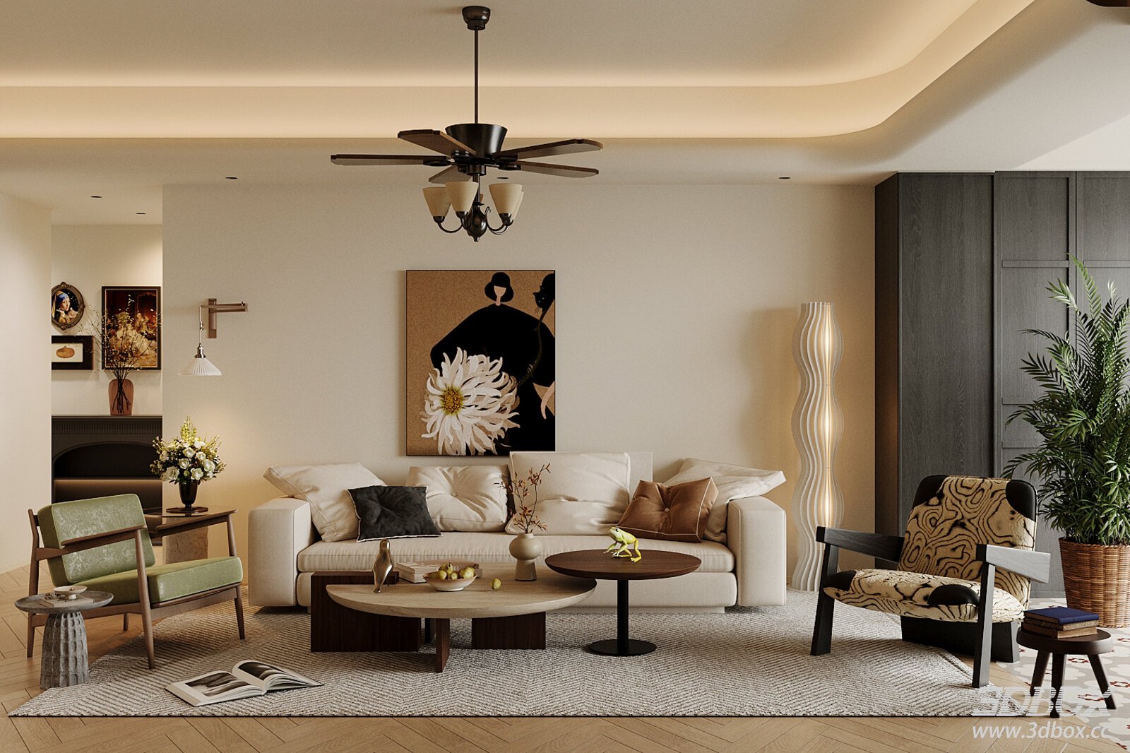 Living Room Living Room Sofa Coffee Table Vintage Lounge Chair Vintage Living Room Living Room[ID_ 3D model - front view