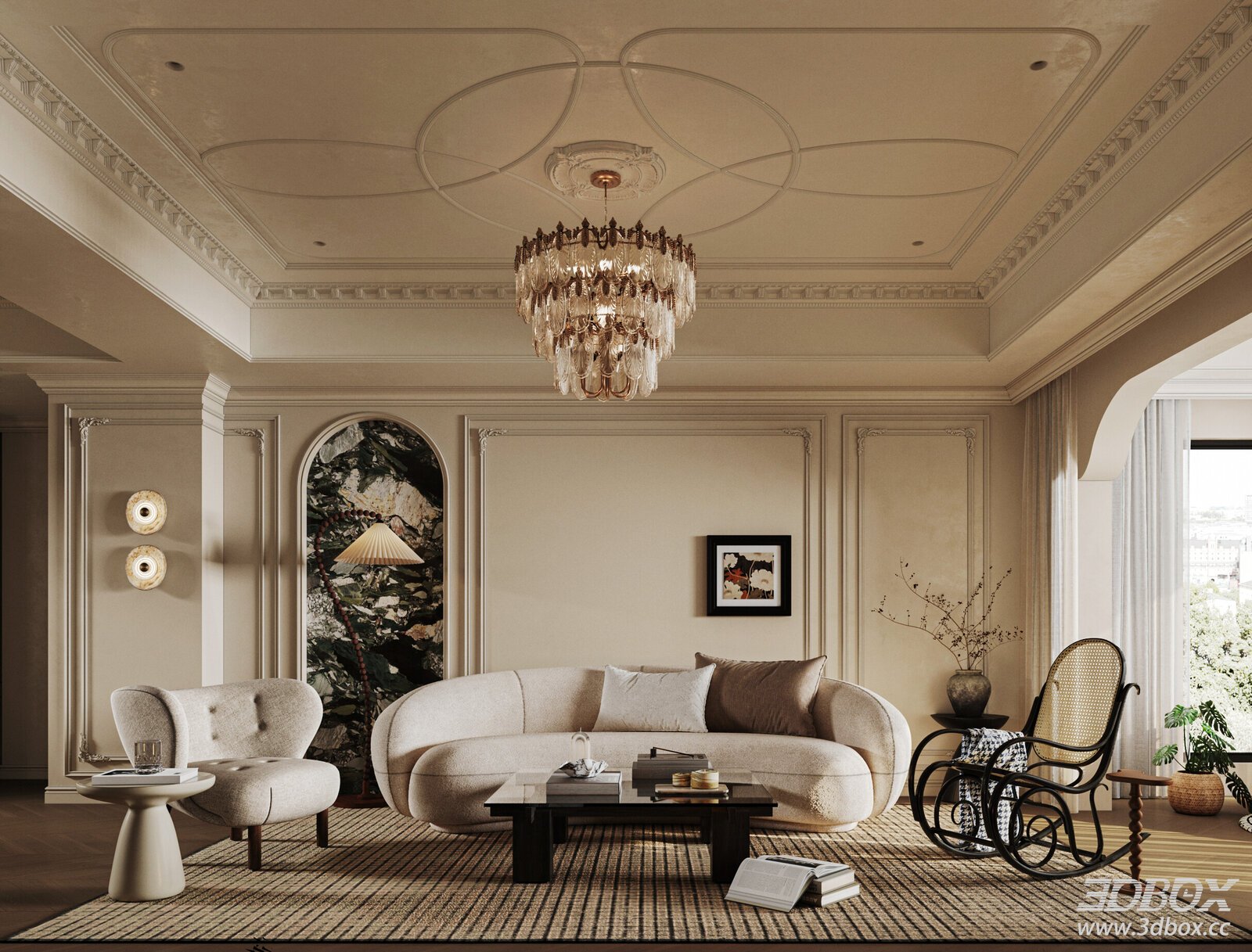 French Living Room 3D model - front view